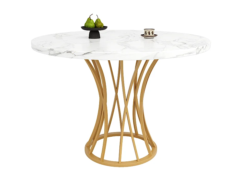 Ronde eettafel voor 4-6 personen - gouden metalen poten - wit (80 x 80 x 76 cm)