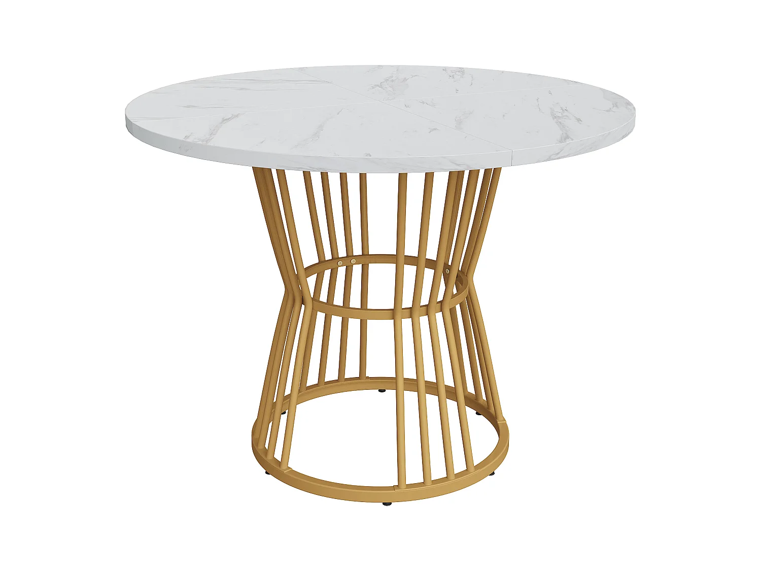 Table à manger ronde 100x100x75 cm pour 4-6 personnes - pieds en métal doré - blanc