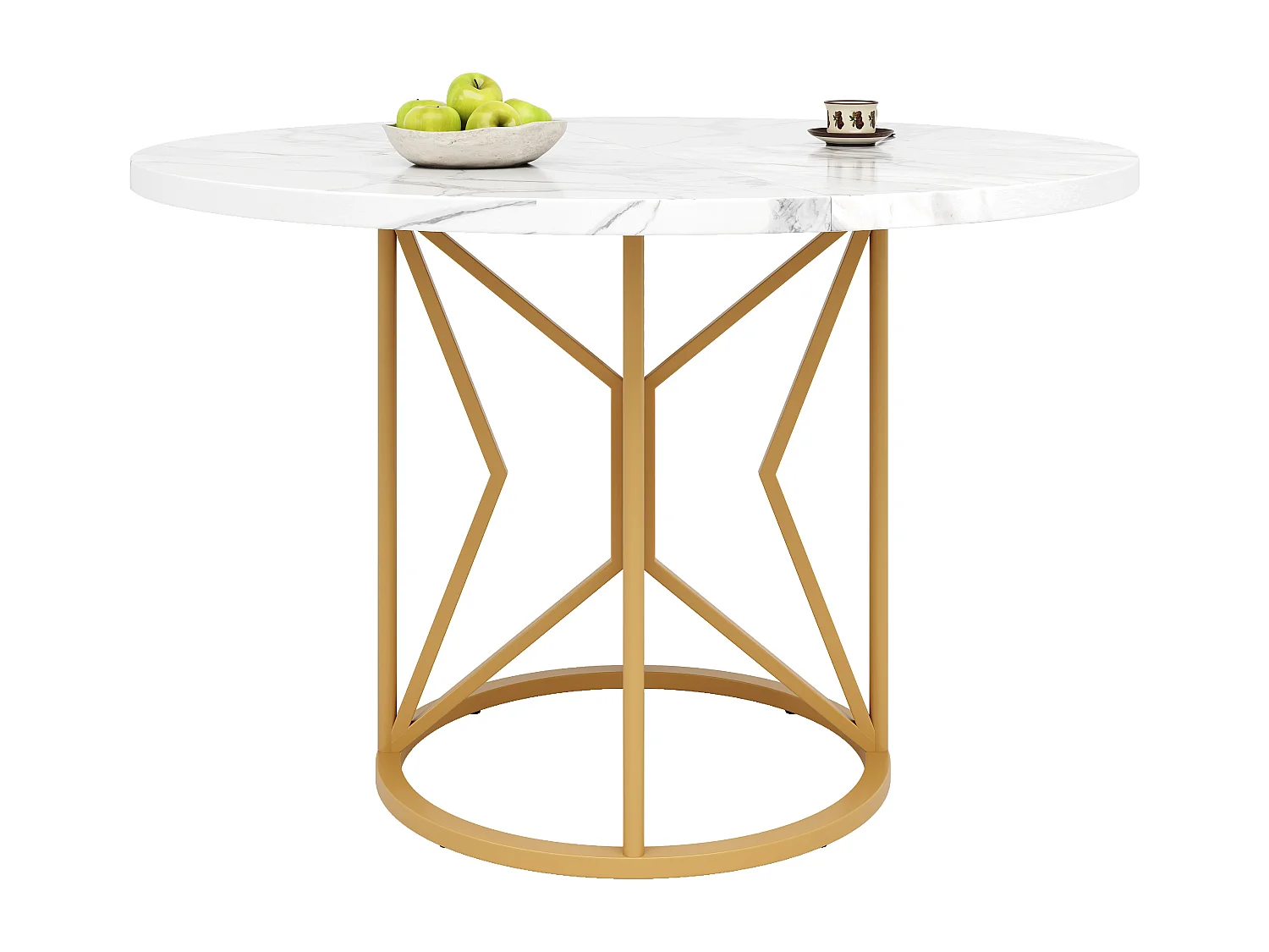 Table à manger moderne ronde pour 4-6 personnes - pieds en métal doré - blanc (100x100x76 cm)