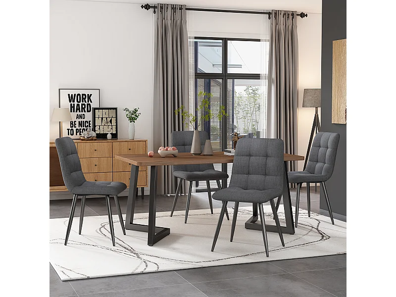 Table à manger table basse rectangulaire pour 4-6 personnes - pied en métal noir - plateau en MDF noyer (117x68x75 cm)