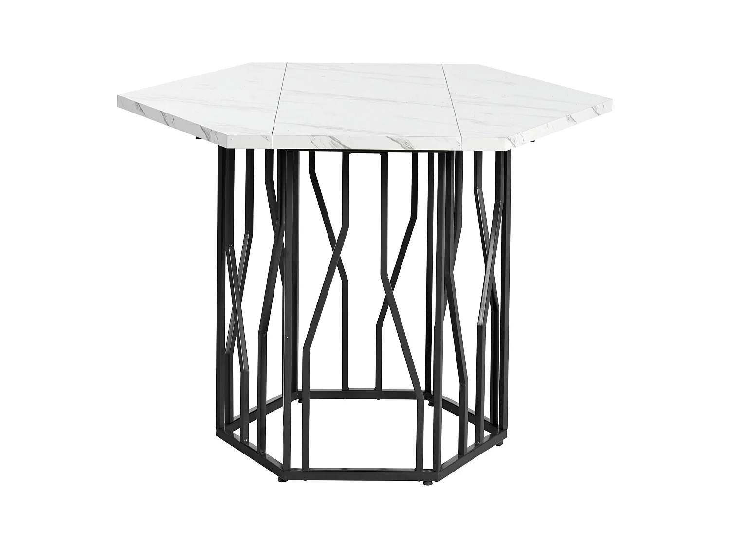 Table à manger table basse hexagonale pour 4-6 personnes - pied en métal noir - blanc (115.5 x 115.5 x 75 cm)
