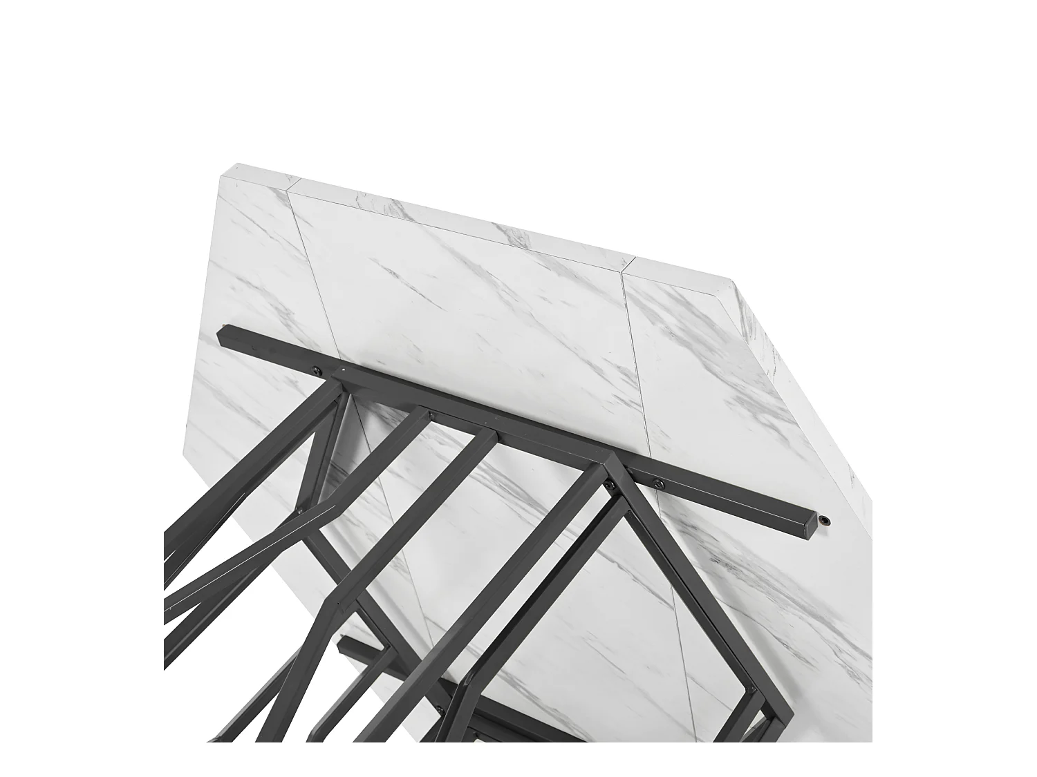 Table à manger table basse hexagonale pour 4-6 personnes - pied en métal noir - blanc (115.5 x 115.5 x 75 cm)