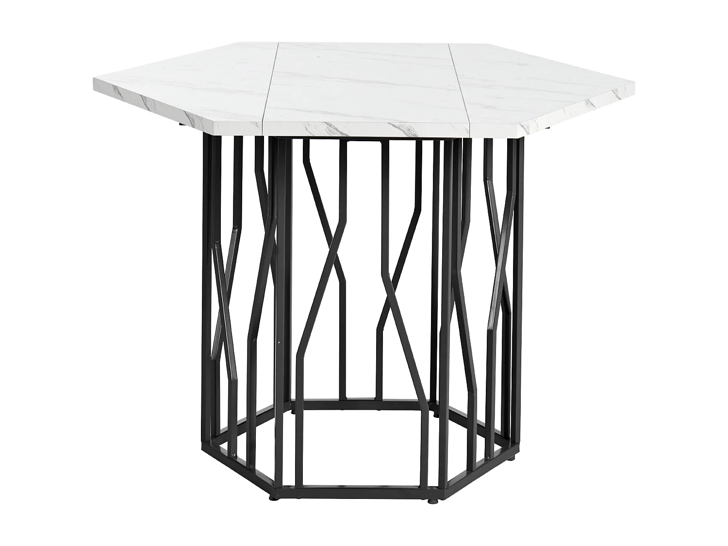 Table à manger hexagonale 115.5x115.5x75 cm pour 4-6 personnes - pied en métal noir - blanc