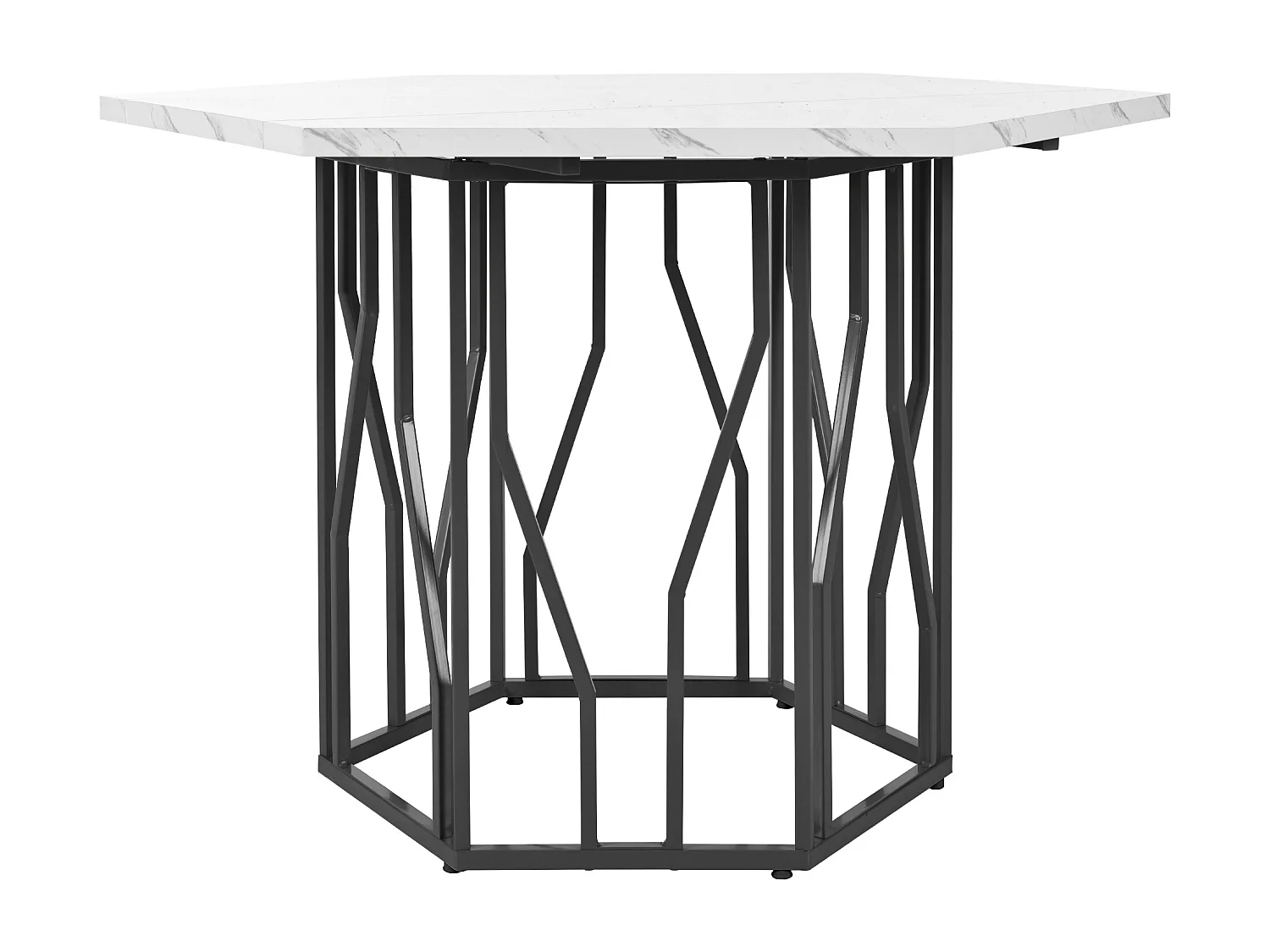 Table à manger hexagonale 115.5x115.5x75 cm pour 4-6 personnes - pied en métal noir - blanc
