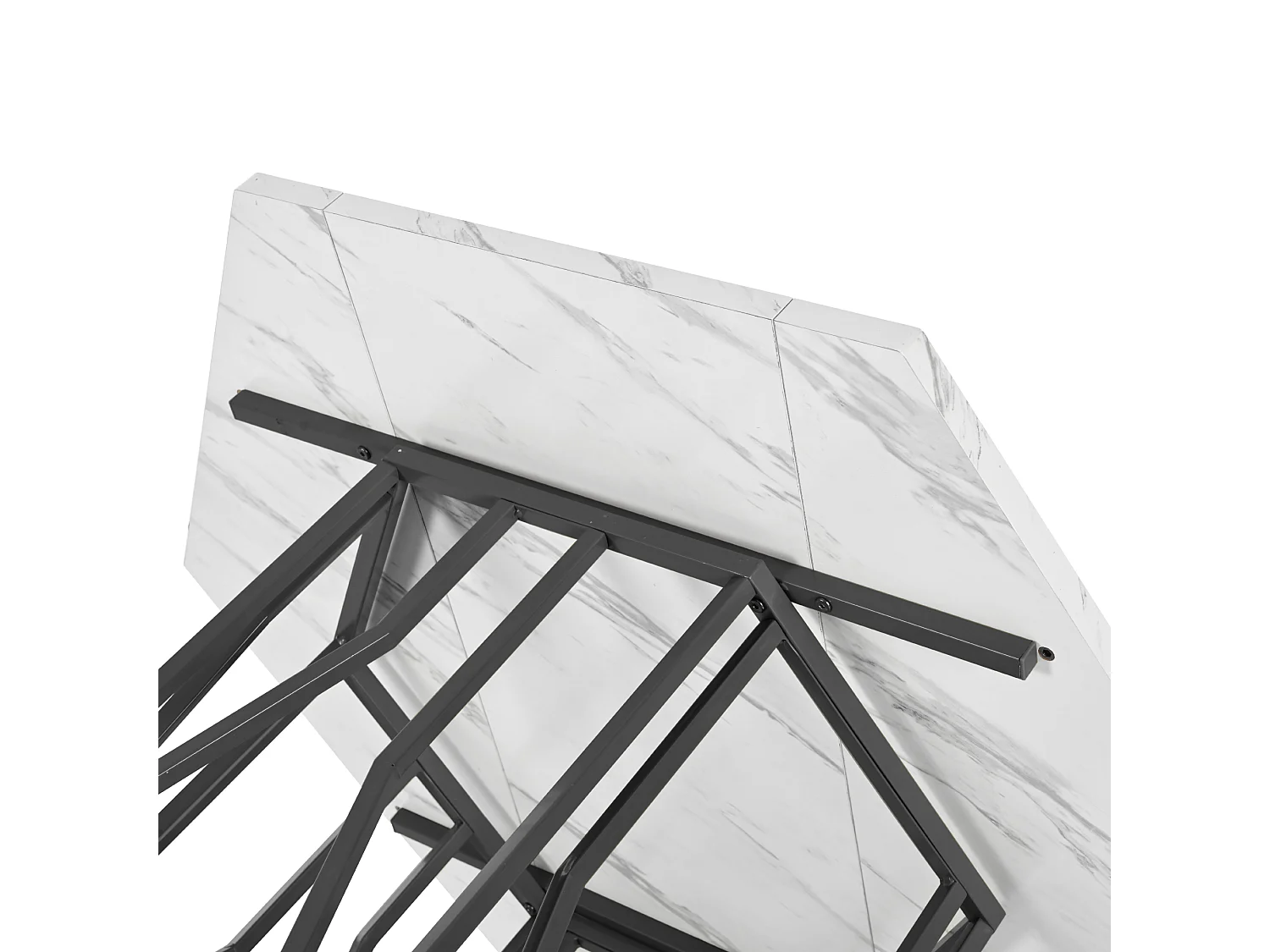 Table à manger hexagonale 115.5x100x75 cm, plateau effet marbre, facile d’entretien, MDF acier, noir blanc