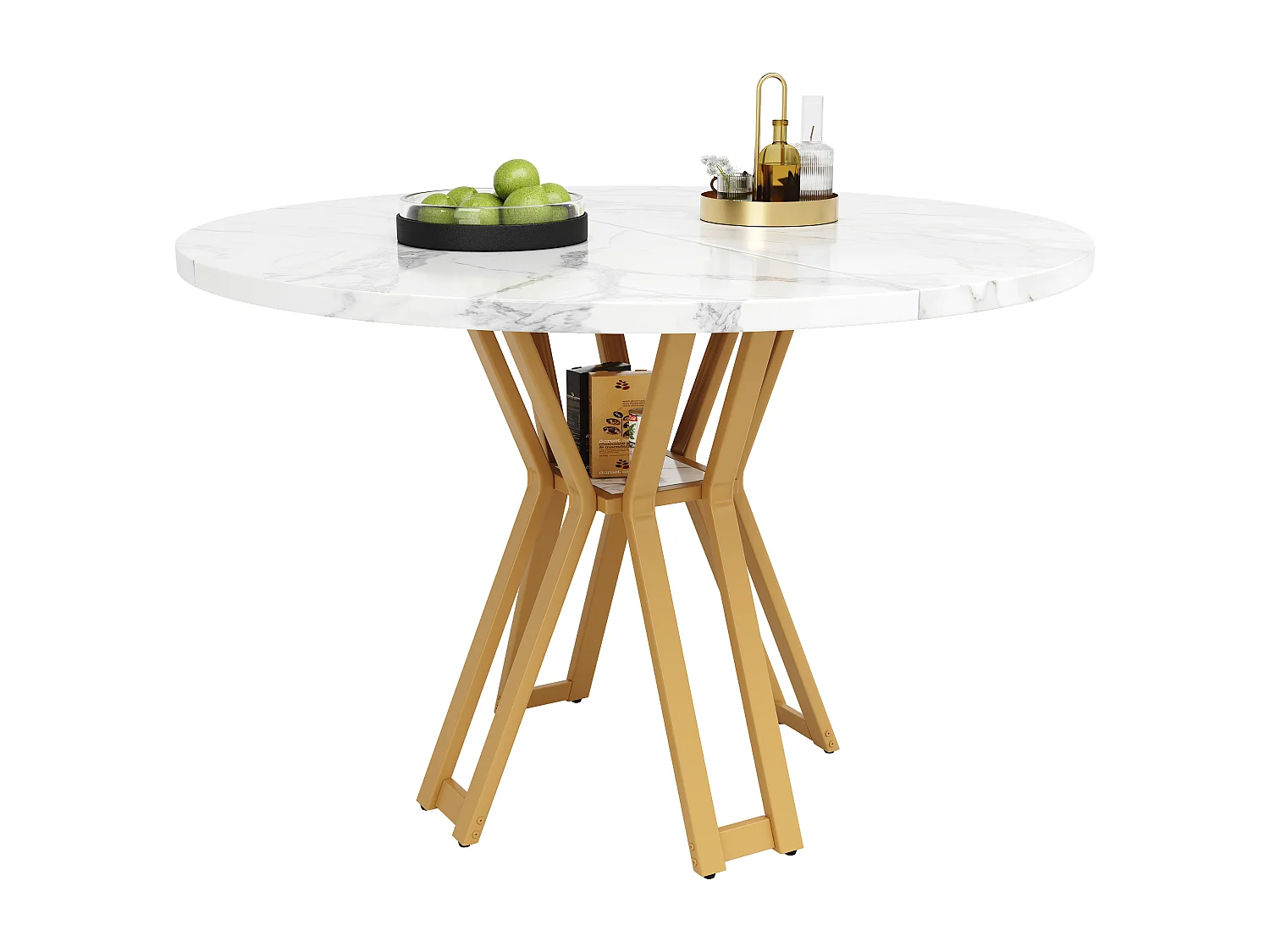 Table à manger ronde pour 100x100x76 cm 4-6 personnes - pieds en métal doré - blanc