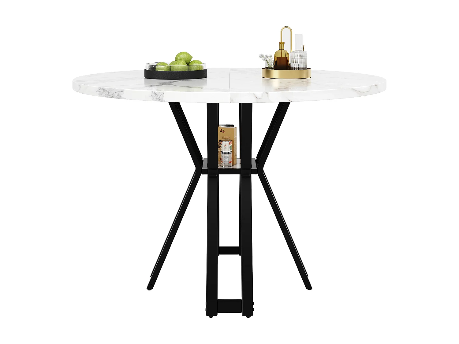 Tavolo da pranzo rotondo per 4-6 persone - gambe in metallo nero - bianco (100x100x76 cm)