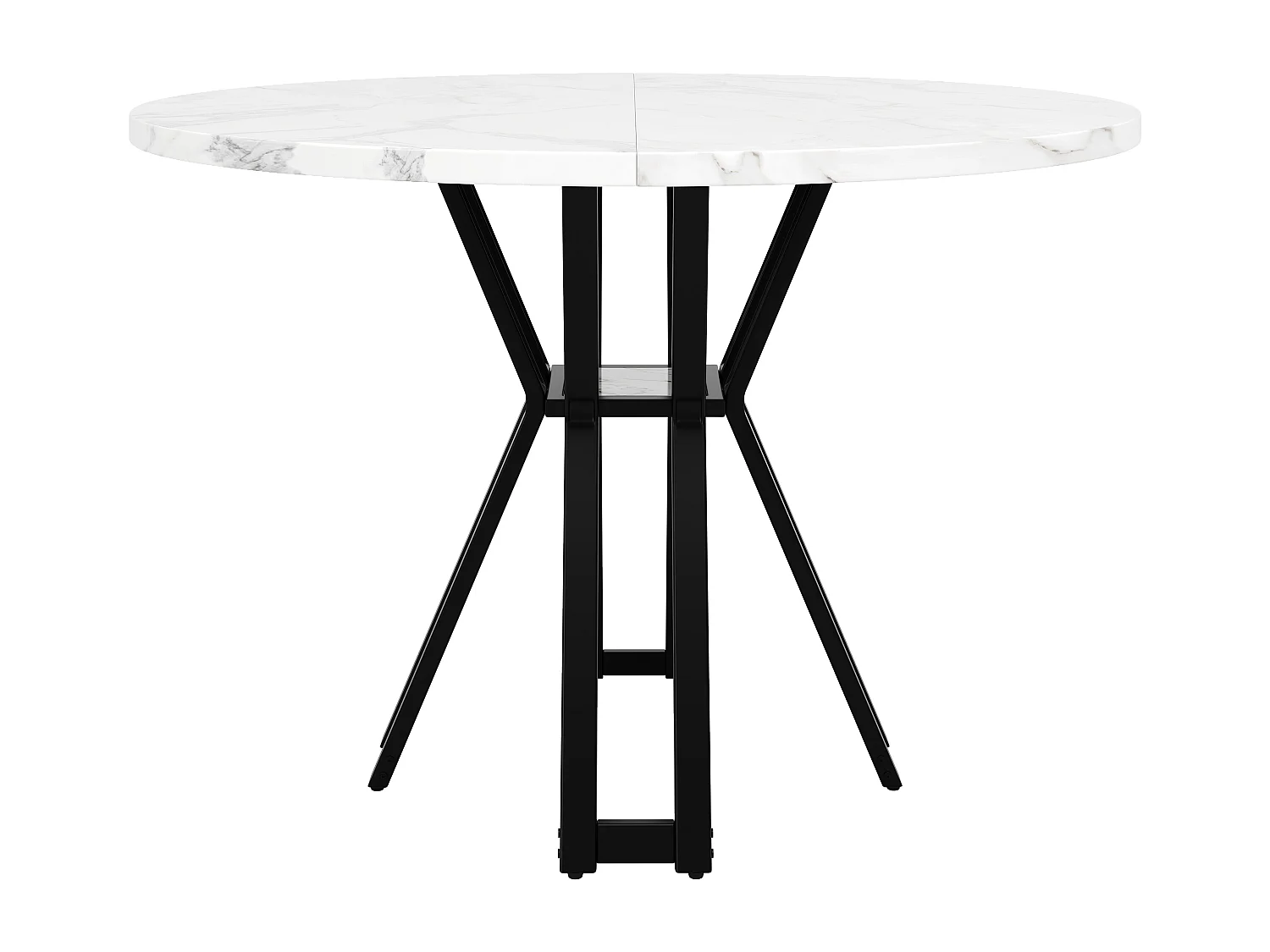 Table à manger 100x100x76 cm, plateau effet marbre, pieds réglables, MDF noir