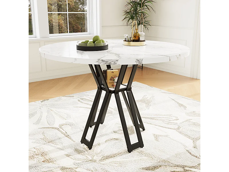 Ronde eettafel voor 4-6 personen - zwarte metalen poten - wit (100x100x76 cm)