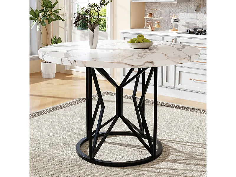 Table à manger moderne ronde pour 4-6 personnes - pieds en métal noir - blanc (100x100x76 cm)