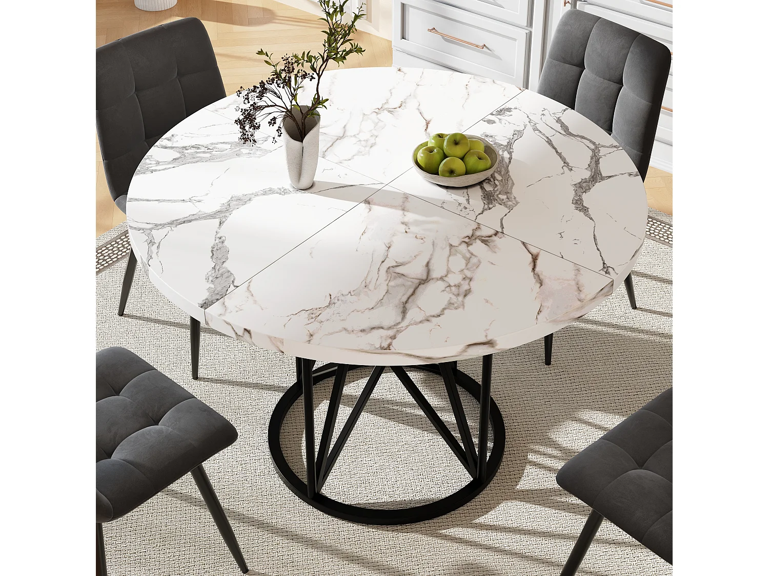 Table à manger ronde pour 100x100x76 cm 4-6 personnes - pieds en métal noir - blanc