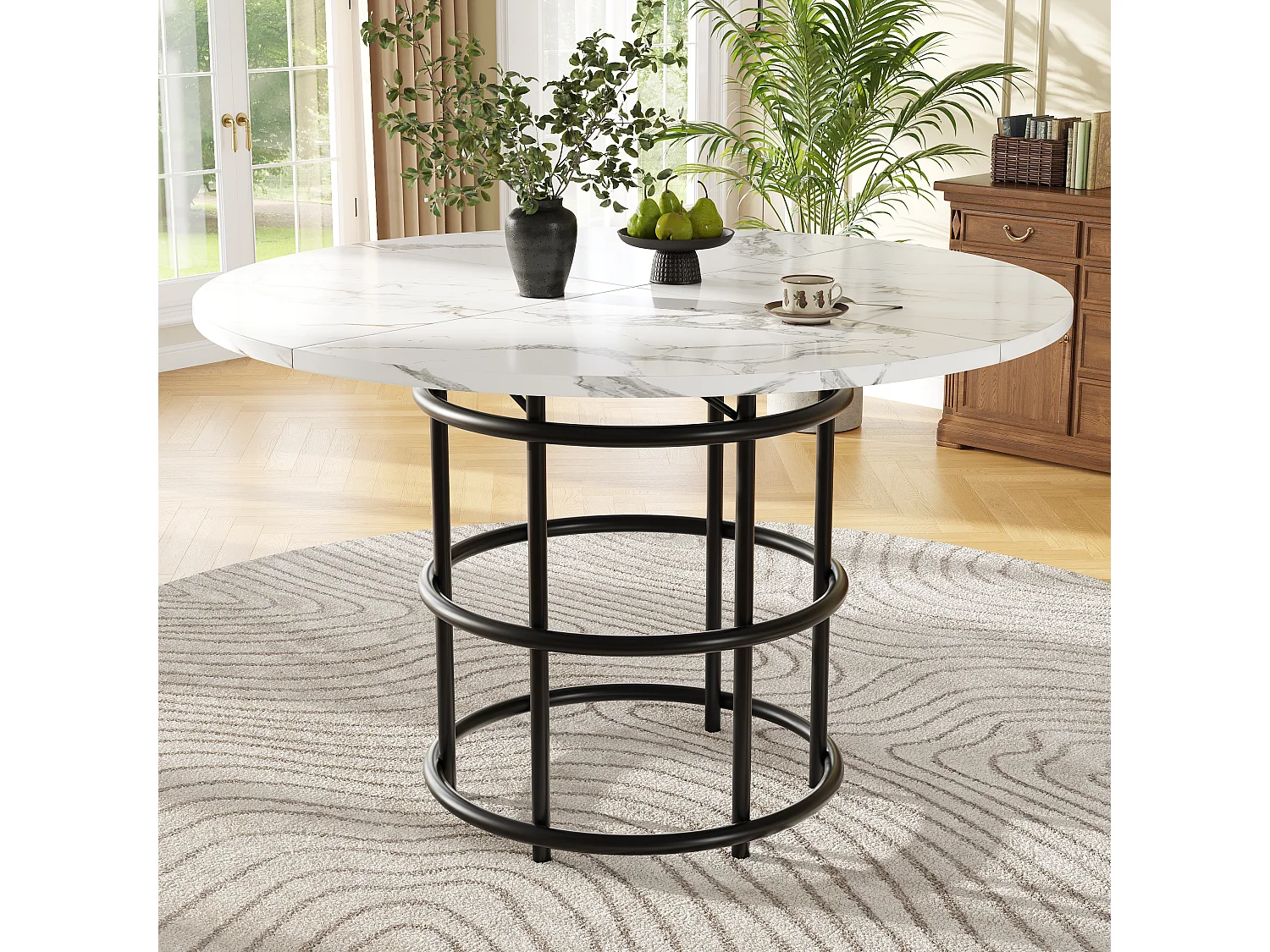 Moderne ronde eettafel 100x100x76 cm 4-6 personen - zwarte metalen poten - wit