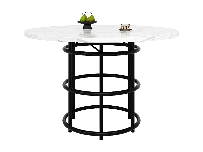 Moderne ronde eettafel 100x100x76 cm 4-6 personen - zwarte metalen poten - wit