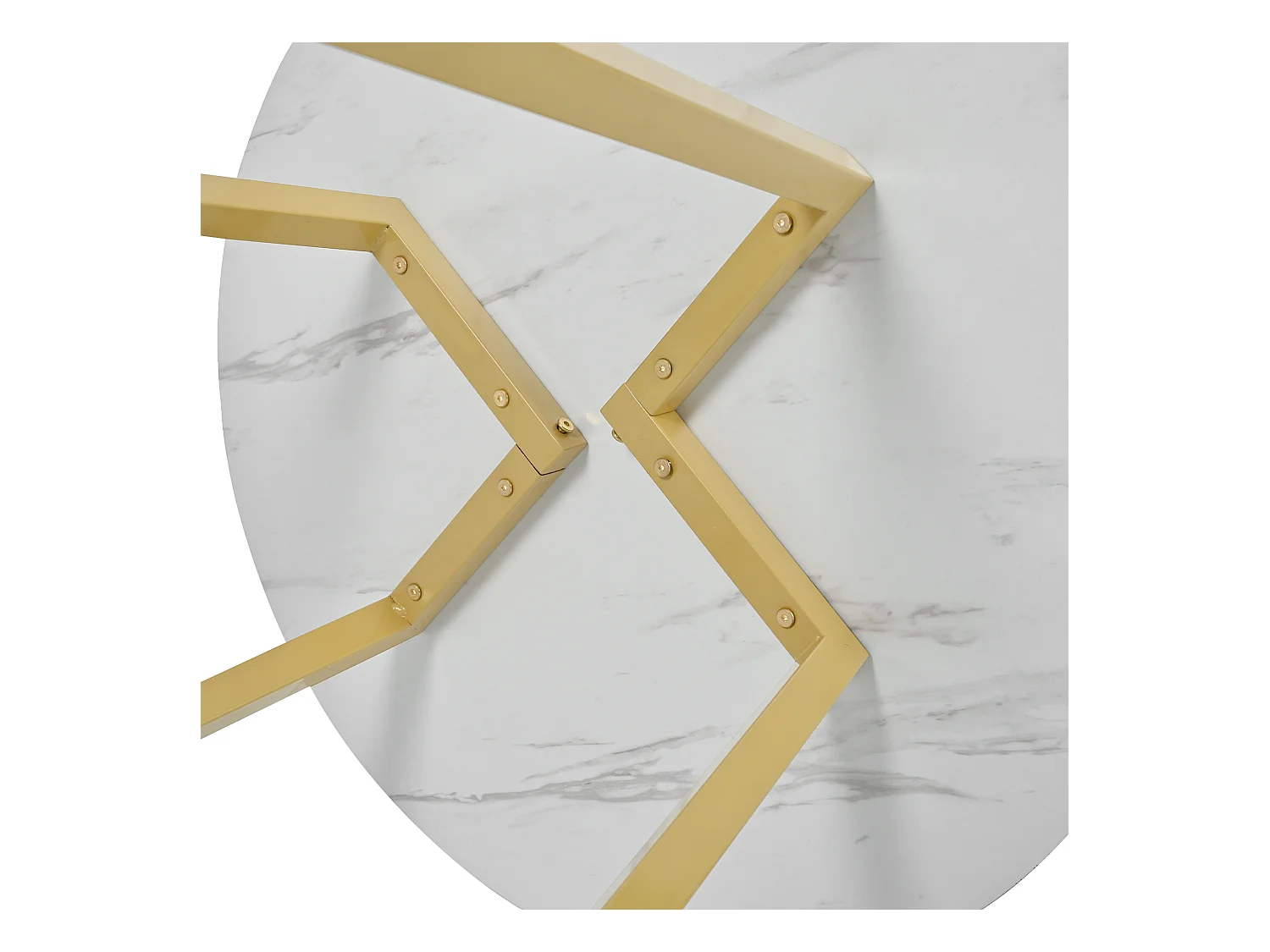 Table à manger table basse ronde pour 4 personnes - pied en métal doré - plateau mdf motif marbre blanc (80x80x75 cm)