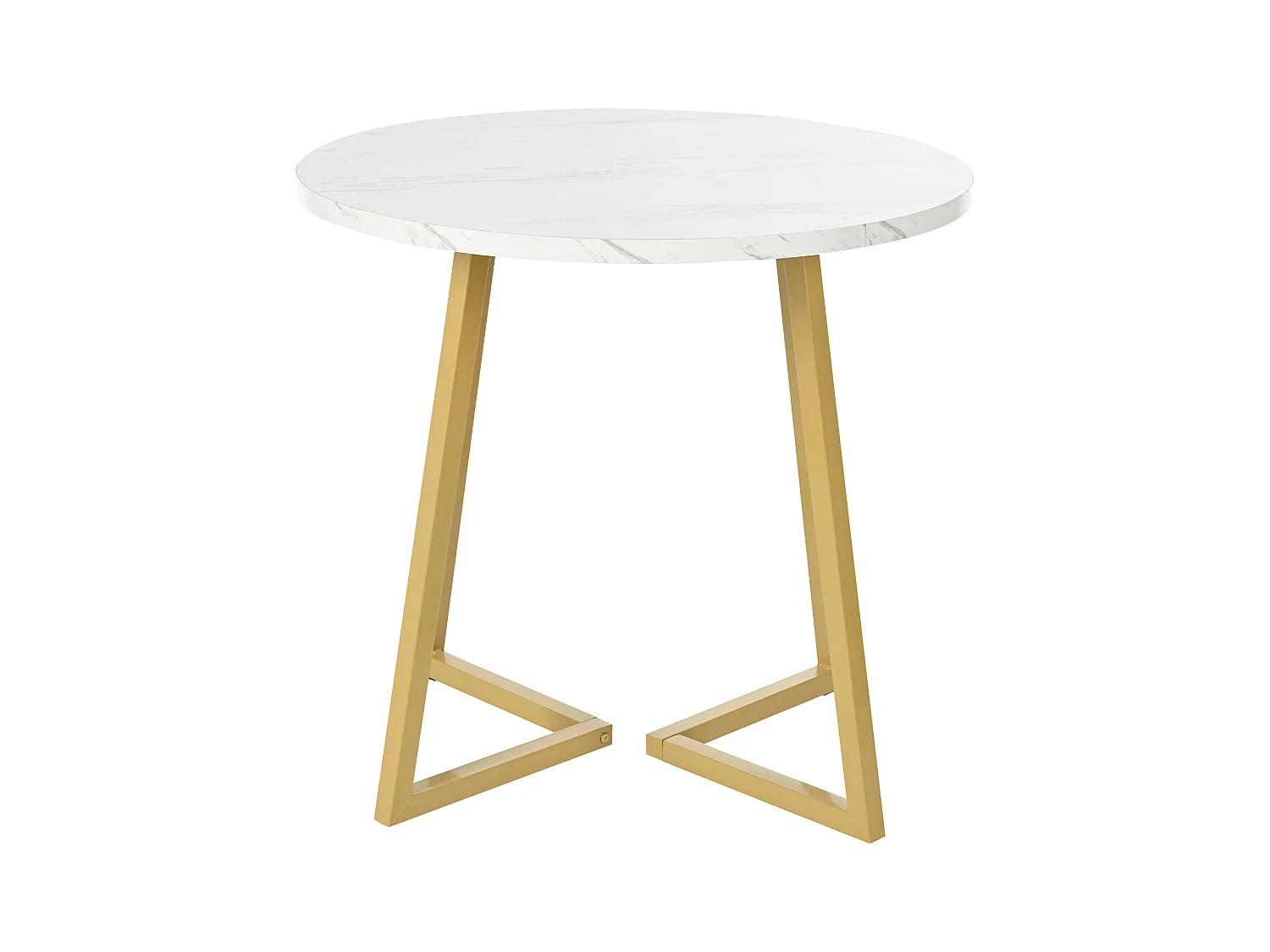 Table à manger table basse ronde pour 4 personnes - pied en métal doré - plateau mdf motif marbre blanc (80x80x75 cm)