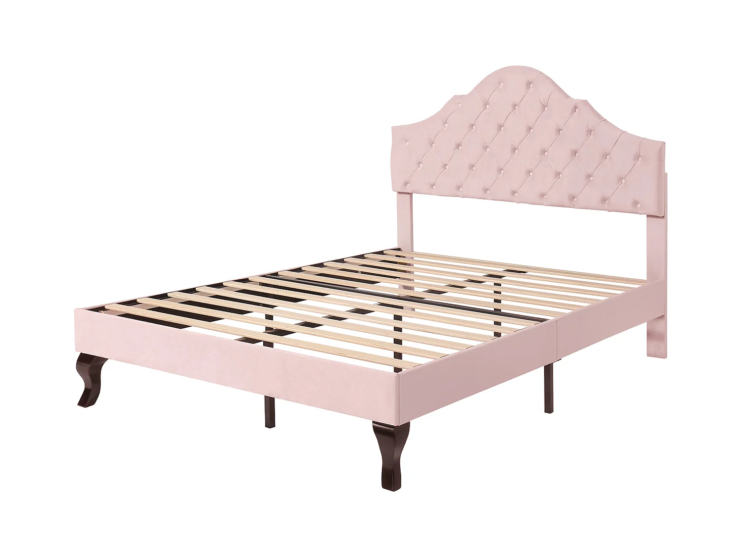 Lit adulte 140x200 avec sommier - tête de lit réglable en hauteur - cadre de lit en bois - velours rose (sans matelas)