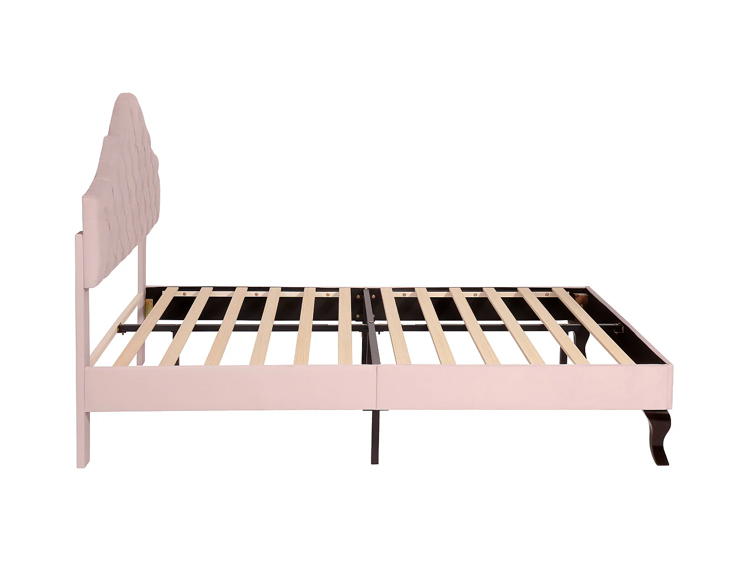 Lit adulte 140x200 avec sommier - tête de lit réglable en hauteur - cadre de lit en bois - velours rose (sans matelas)