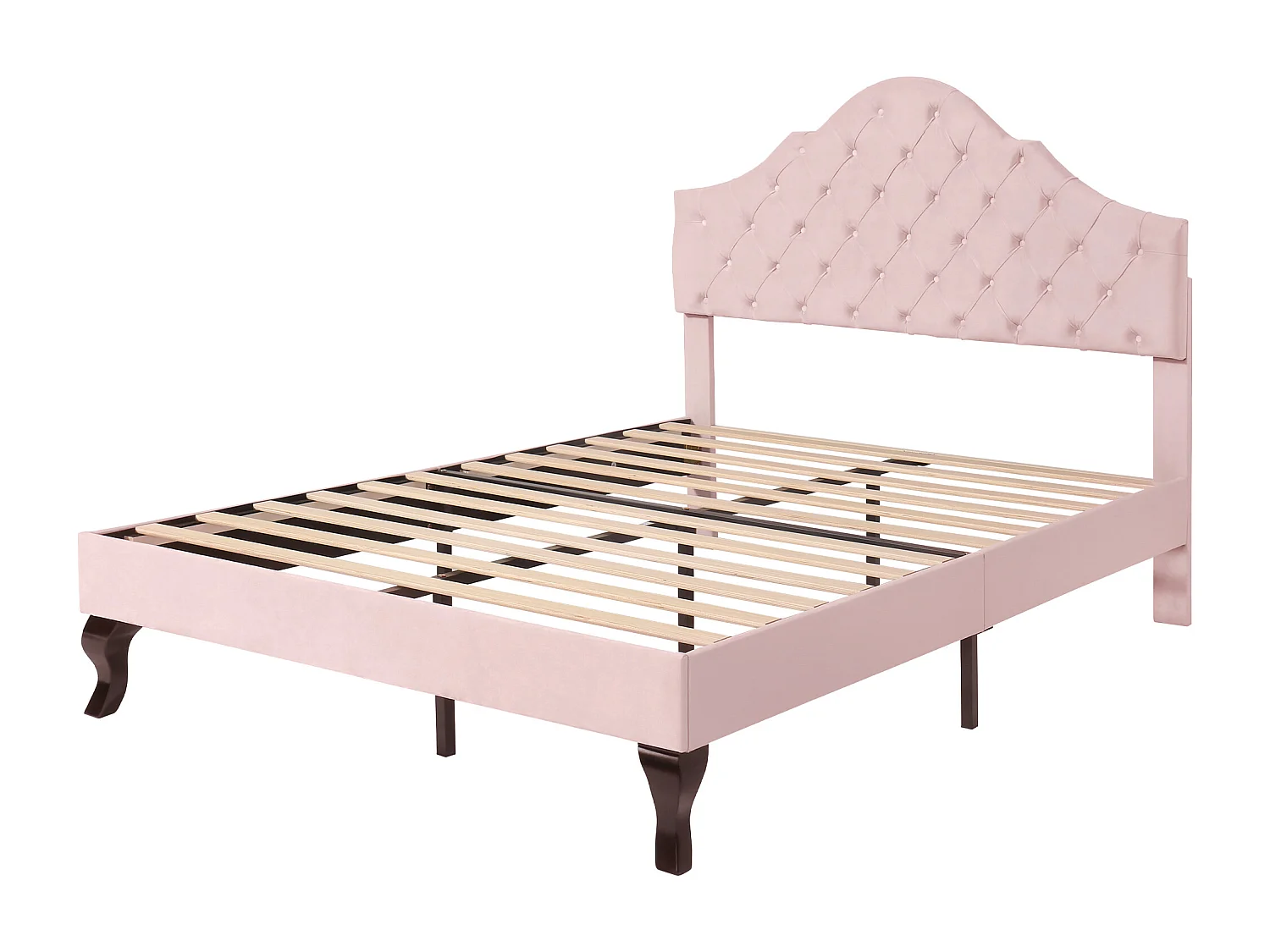 Lit adulte 140x200 avec sommier - tête de lit réglable en hauteur - cadre de lit en bois - velours rose (sans matelas)