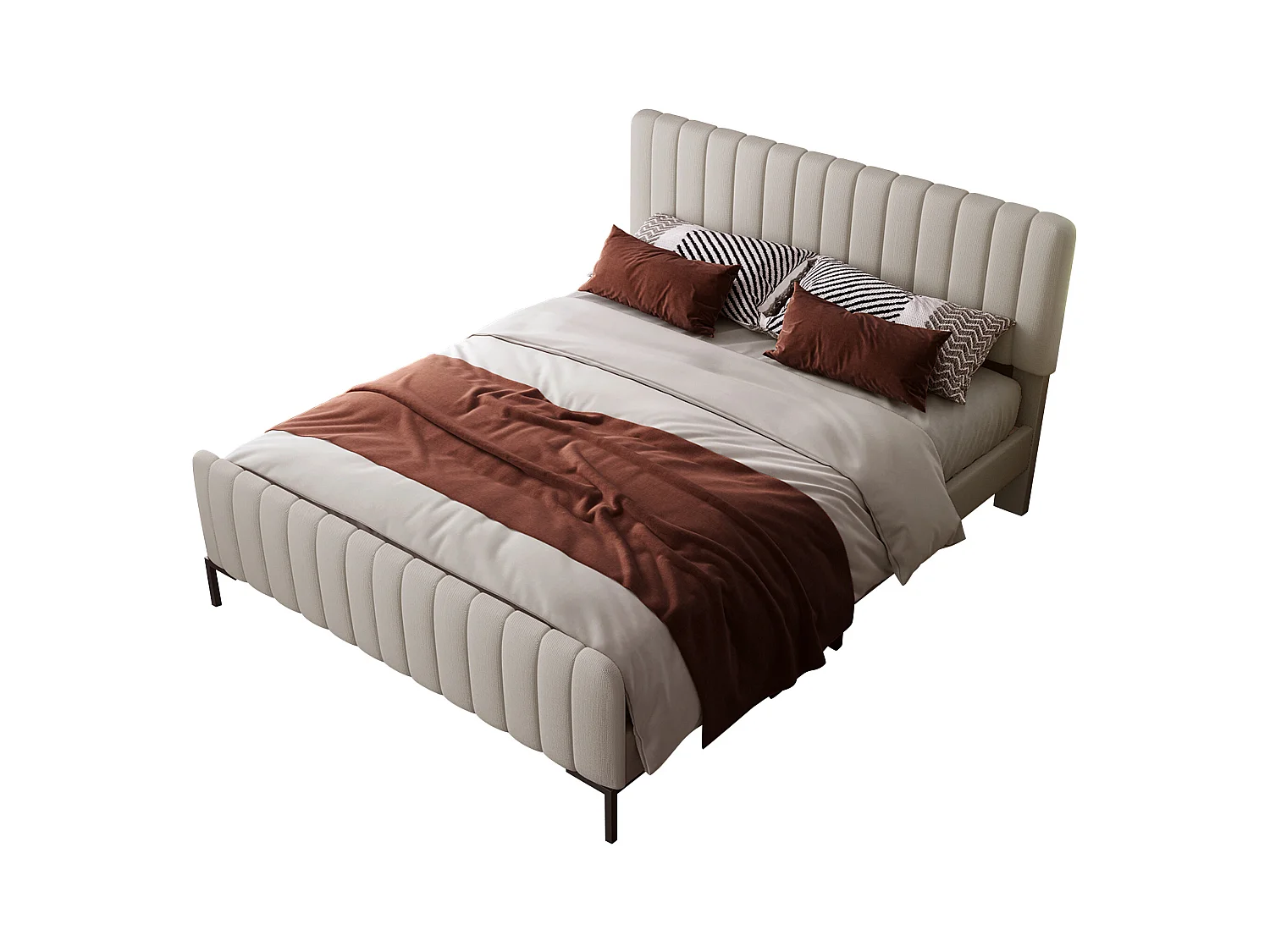 Lit adulte 160x200 cm avec sommier -tête de lit réglable en hauteur - lin beige (sans matelas)