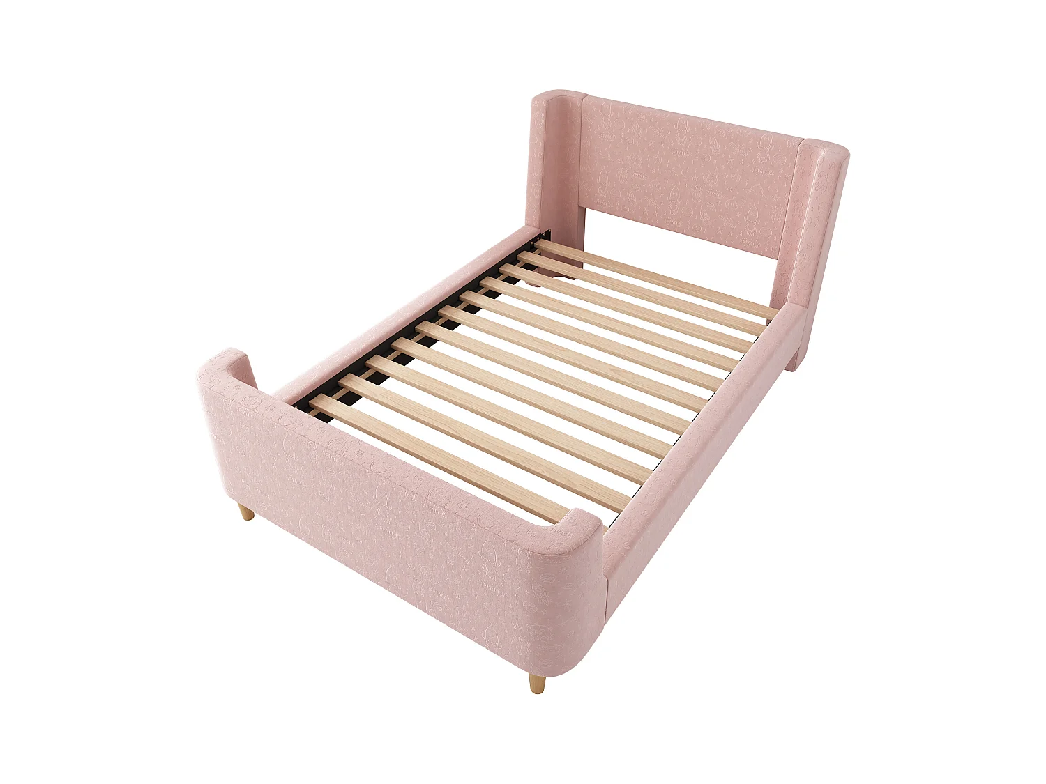 Lit enfant 90x200 cm avec sommier à Lattes- cadre de lit en bois - velours - rose (sans matelas)