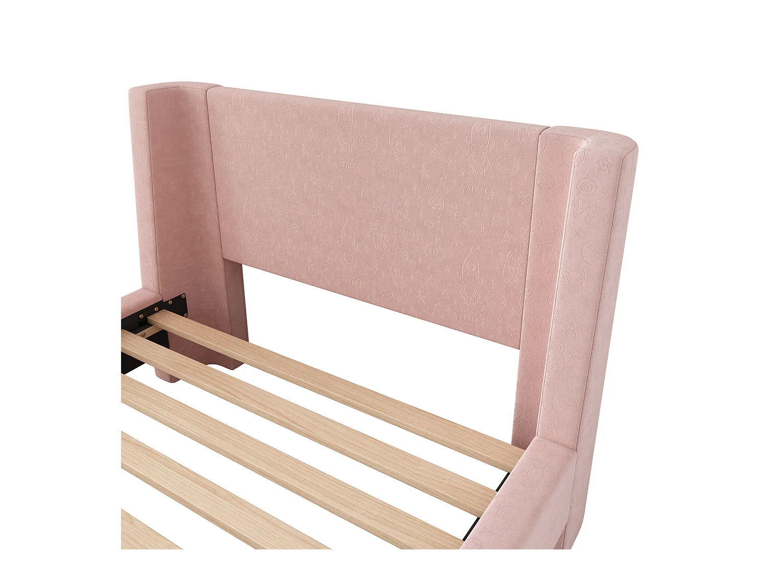 Lit enfant 90x200 cm avec sommier à Lattes- cadre de lit en bois - velours - rose (sans matelas)