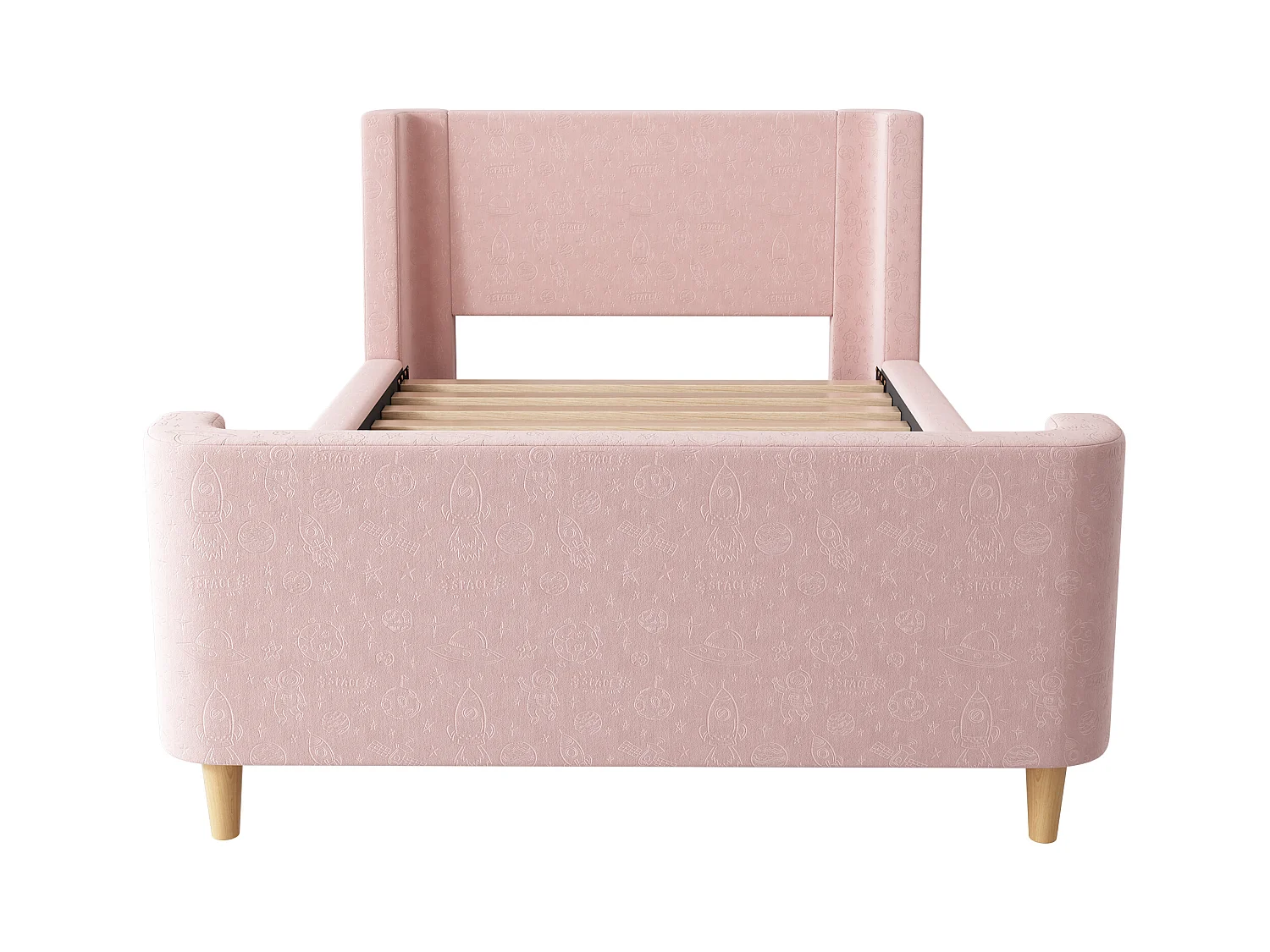Lit enfant 90x200 cm avec sommier à Lattes- cadre de lit en bois - velours - rose (sans matelas)