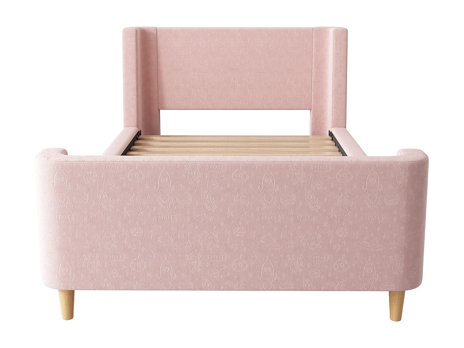 Lit enfant 90x200 cm avec sommier à Lattes- cadre de lit en bois - velours - rose (sans matelas)