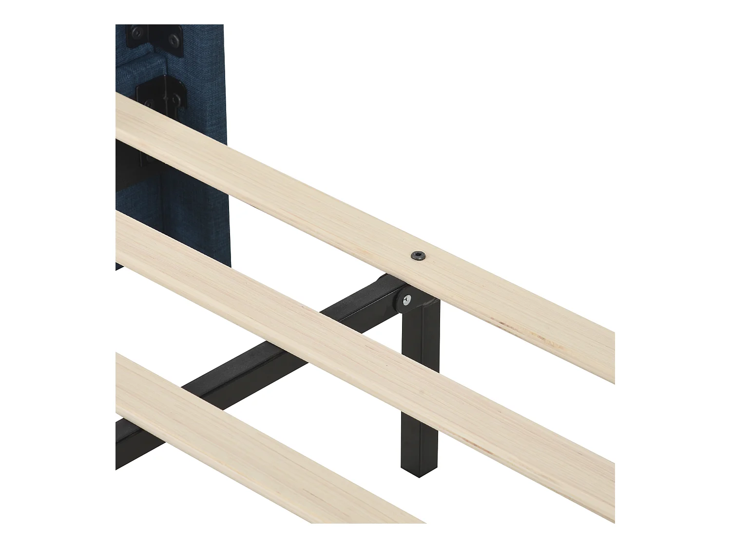 Volwassen tweepersoonsbed 140x200cm met boxspring - gestoffeerd hoofdbord - houten bedframe - blauw linnen (zonder matras)