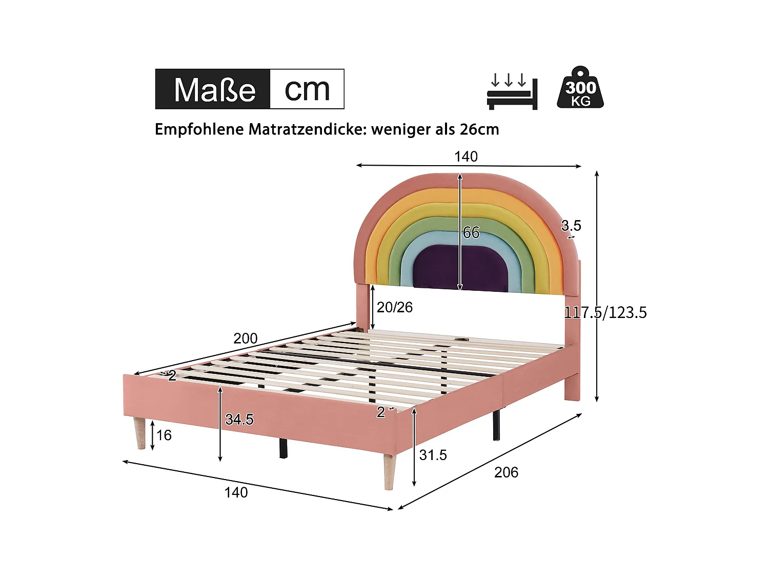 Lit adulte 140x200 cm avec sommier - tête de lit réglable en hauteur - bois - velours rose (sans matelas)