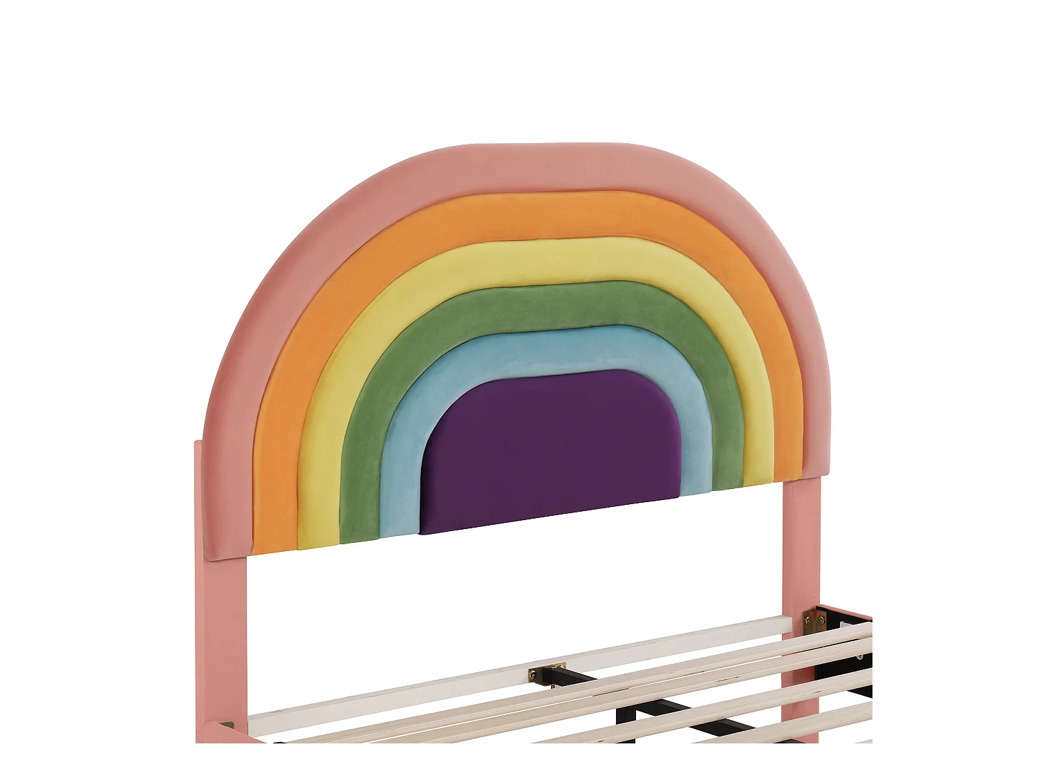 Lit adulte 140x200 cm avec sommier - tête de lit réglable en hauteur - bois - velours rose (sans matelas)