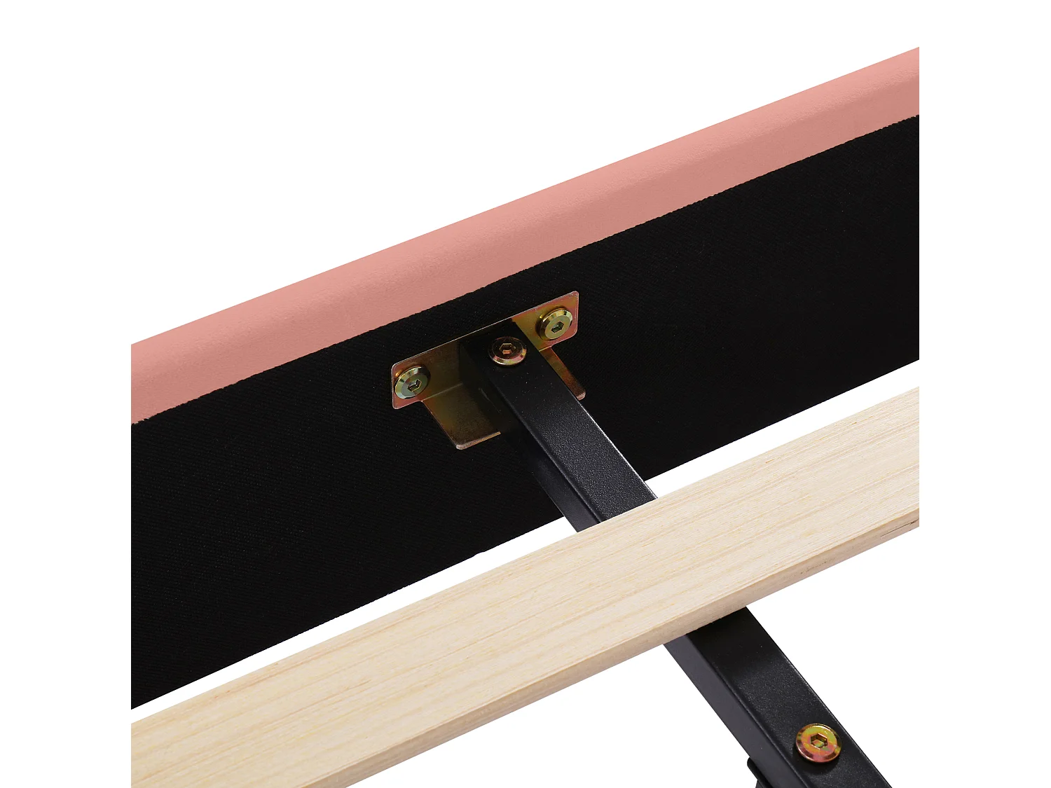 Lit adulte 140x200 cm avec sommier - tête de lit réglable en hauteur - bois - velours rose (sans matelas)