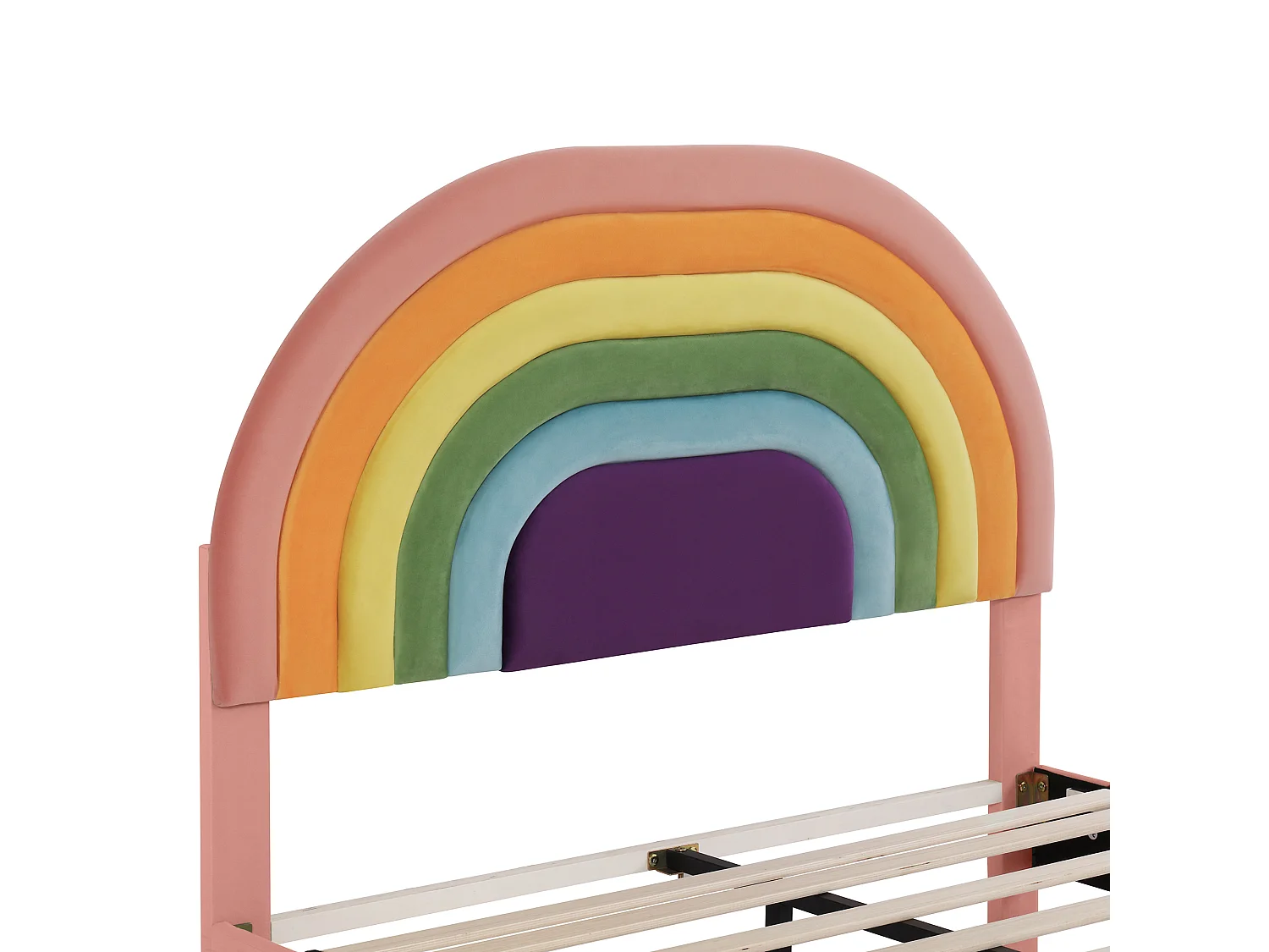 Lit adulte 140x200 cm avec sommier - tête de lit réglable en hauteur - bois - velours rose (sans matelas)