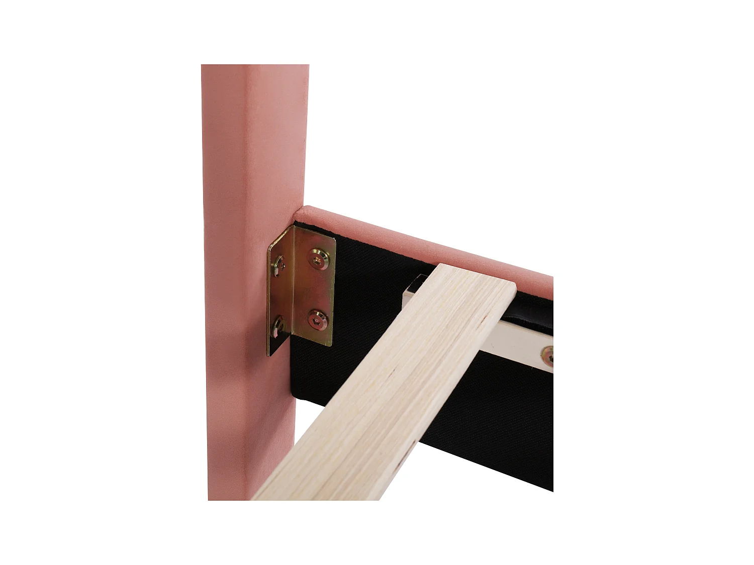 Lit enfant 90x200 cm avec sommier - tête de lit réglable en hauteur - bois - velours rose (sans matelas)