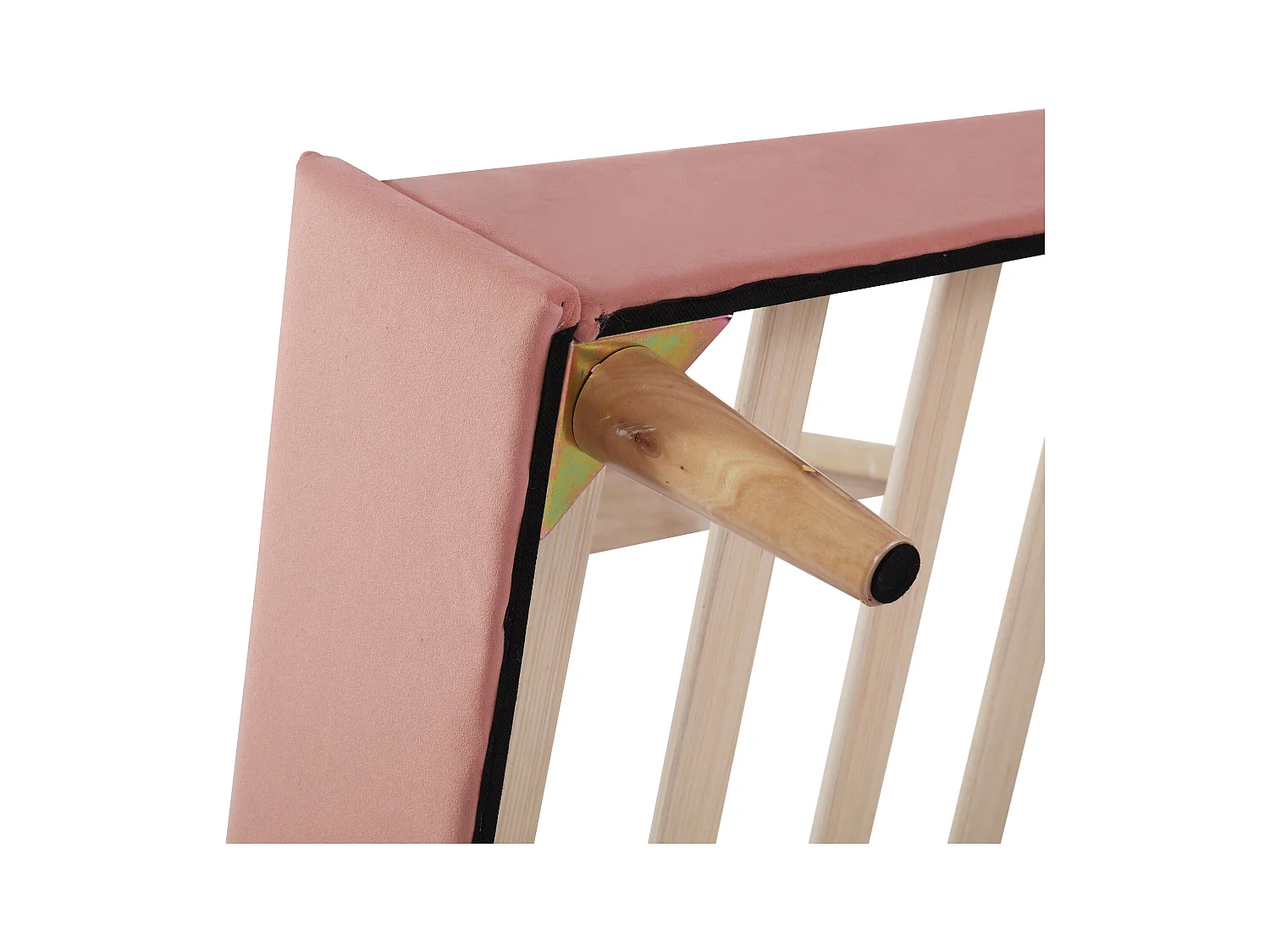 Lit enfant 90x200 cm avec sommier - tête de lit réglable en hauteur - bois - velours rose (sans matelas)