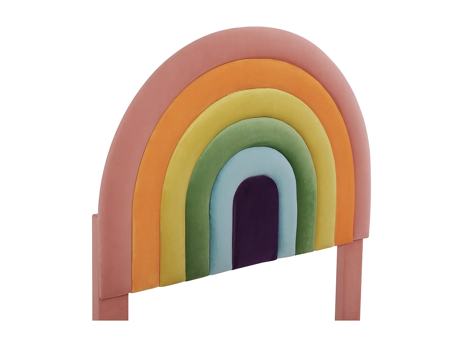 Lit enfant 90x200 cm avec sommier - tête de lit réglable en hauteur - bois - velours rose (sans matelas)