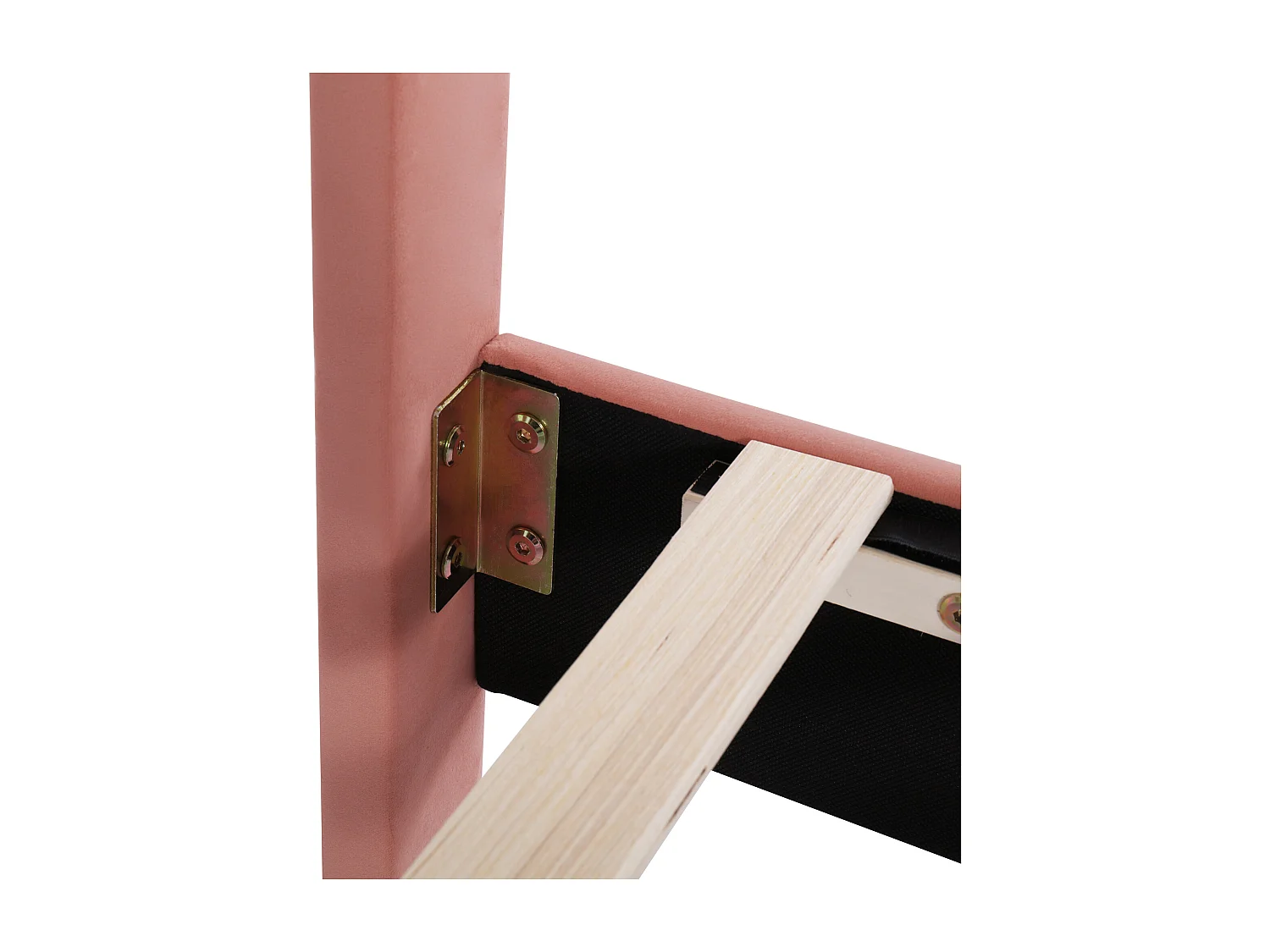 Lit enfant 90x200 cm avec sommier - tête de lit réglable en hauteur - bois - velours rose (sans matelas)