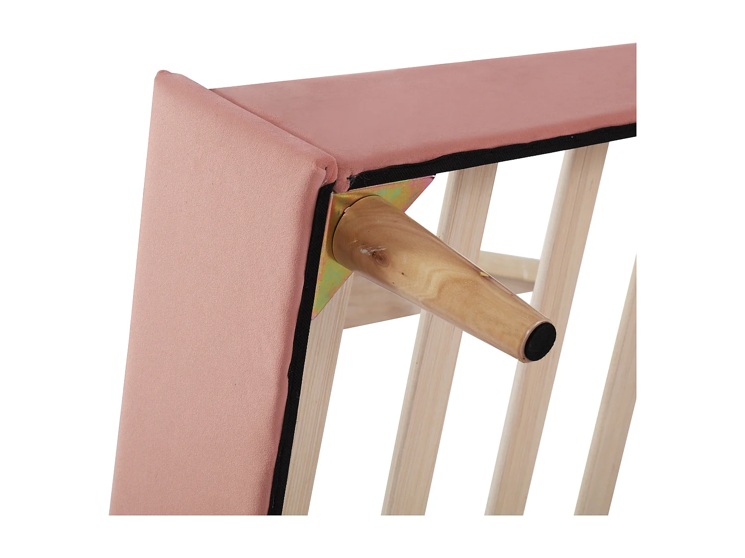 Lit enfant 90x200 cm avec sommier - tête de lit réglable en hauteur - bois - velours rose (sans matelas)