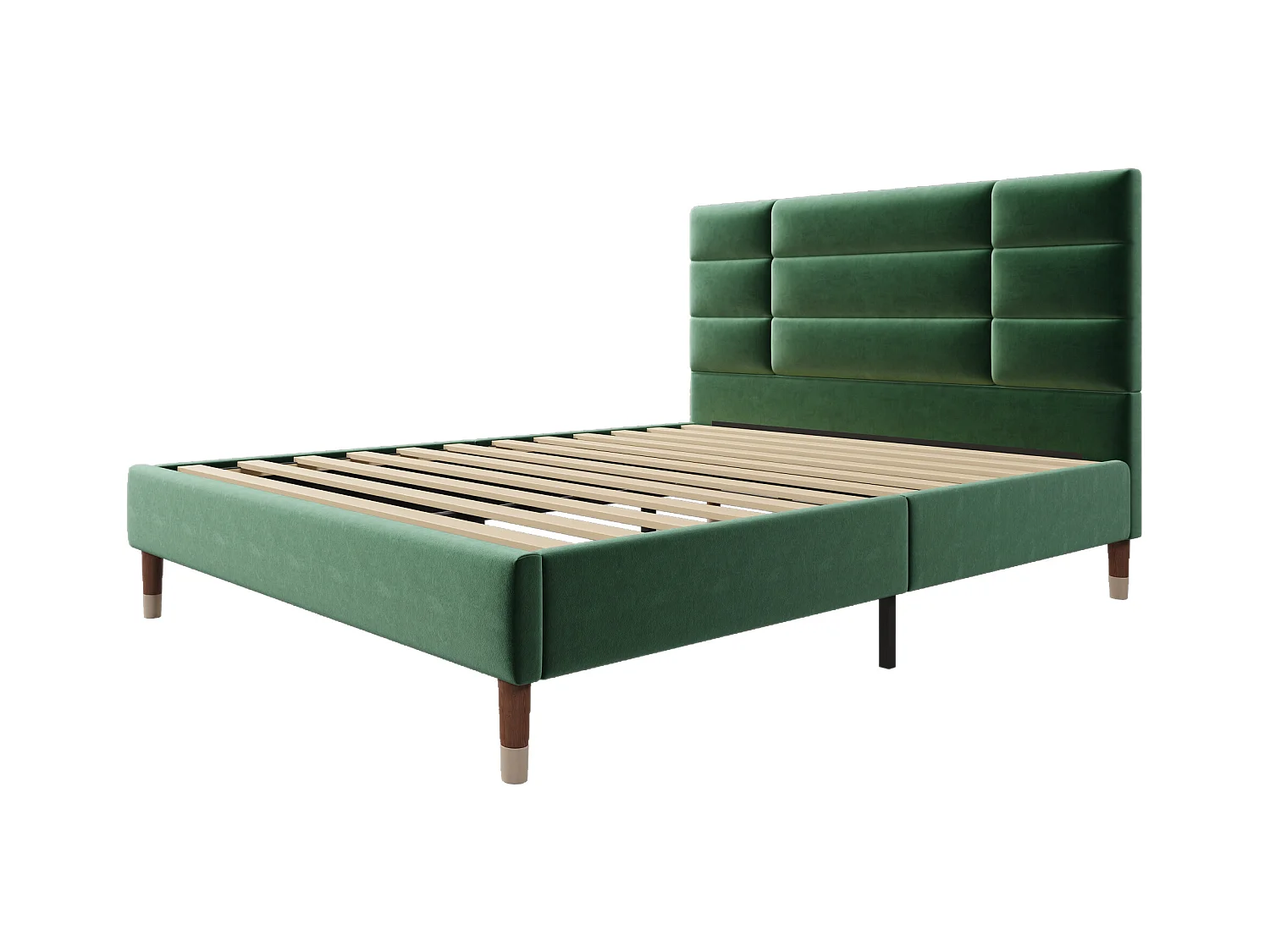 Lit double 140x200cm avec sommier - tête de lit capitonnée - cadre de lit en bois - velours vert (sans matelas)