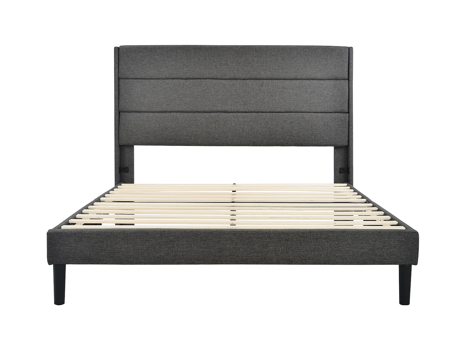 Lit double 140x200cm avec sommier - tête de lit capitonnée - cadre de lit en bois - lin gris (sans matelas)