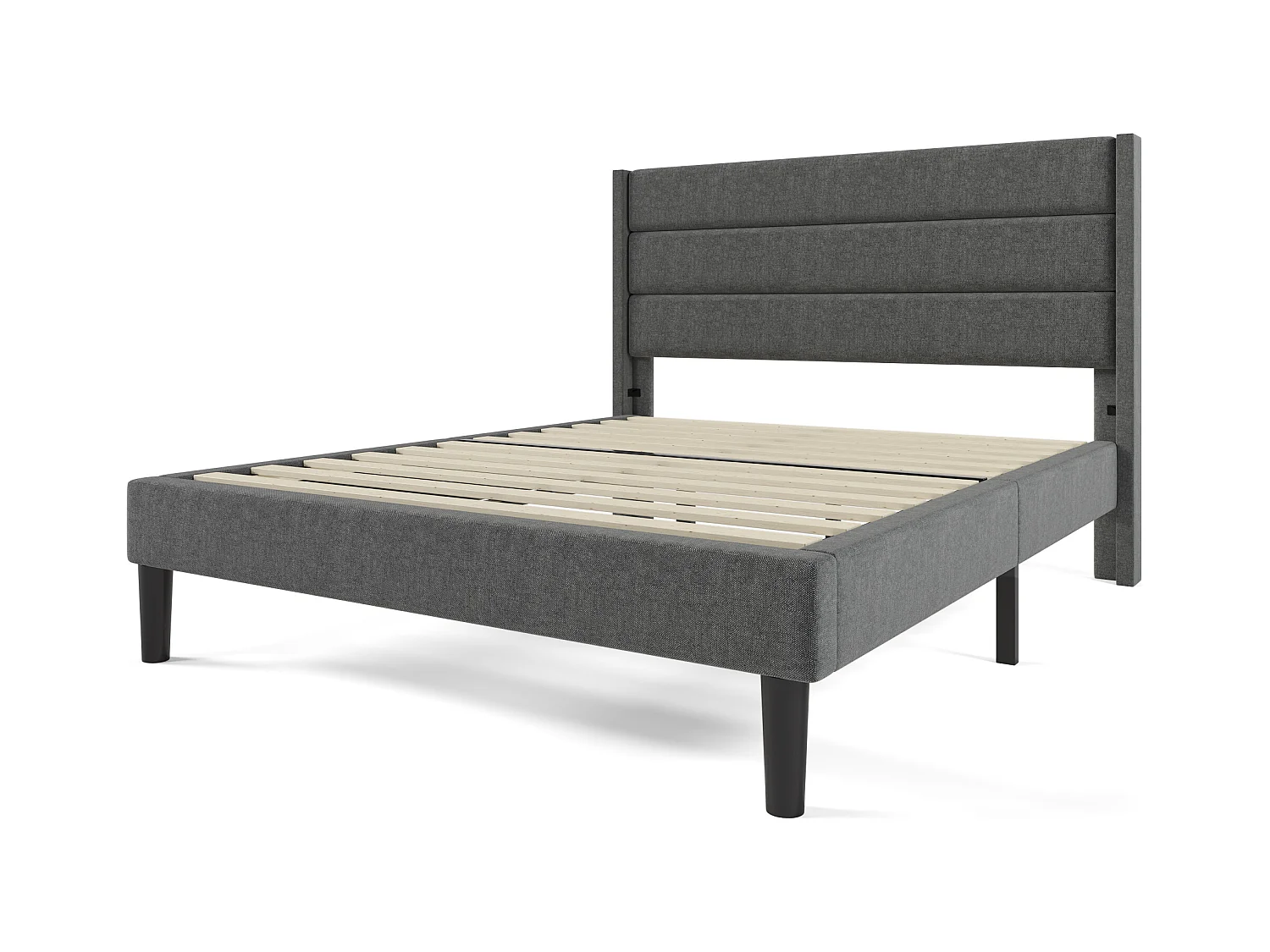 Lit double 140x200cm avec sommier - tête de lit capitonnée - cadre de lit en bois - lin gris (sans matelas)