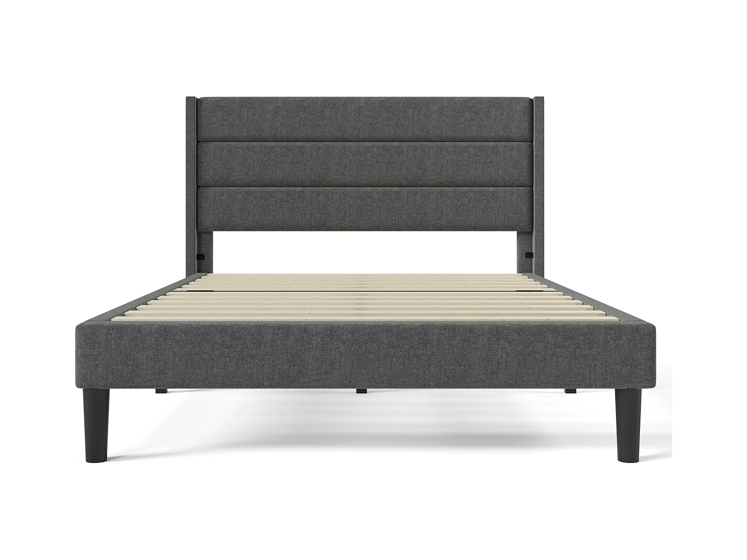 Lit double 140x200cm avec sommier - tête de lit capitonnée - cadre de lit en bois - lin gris (sans matelas)