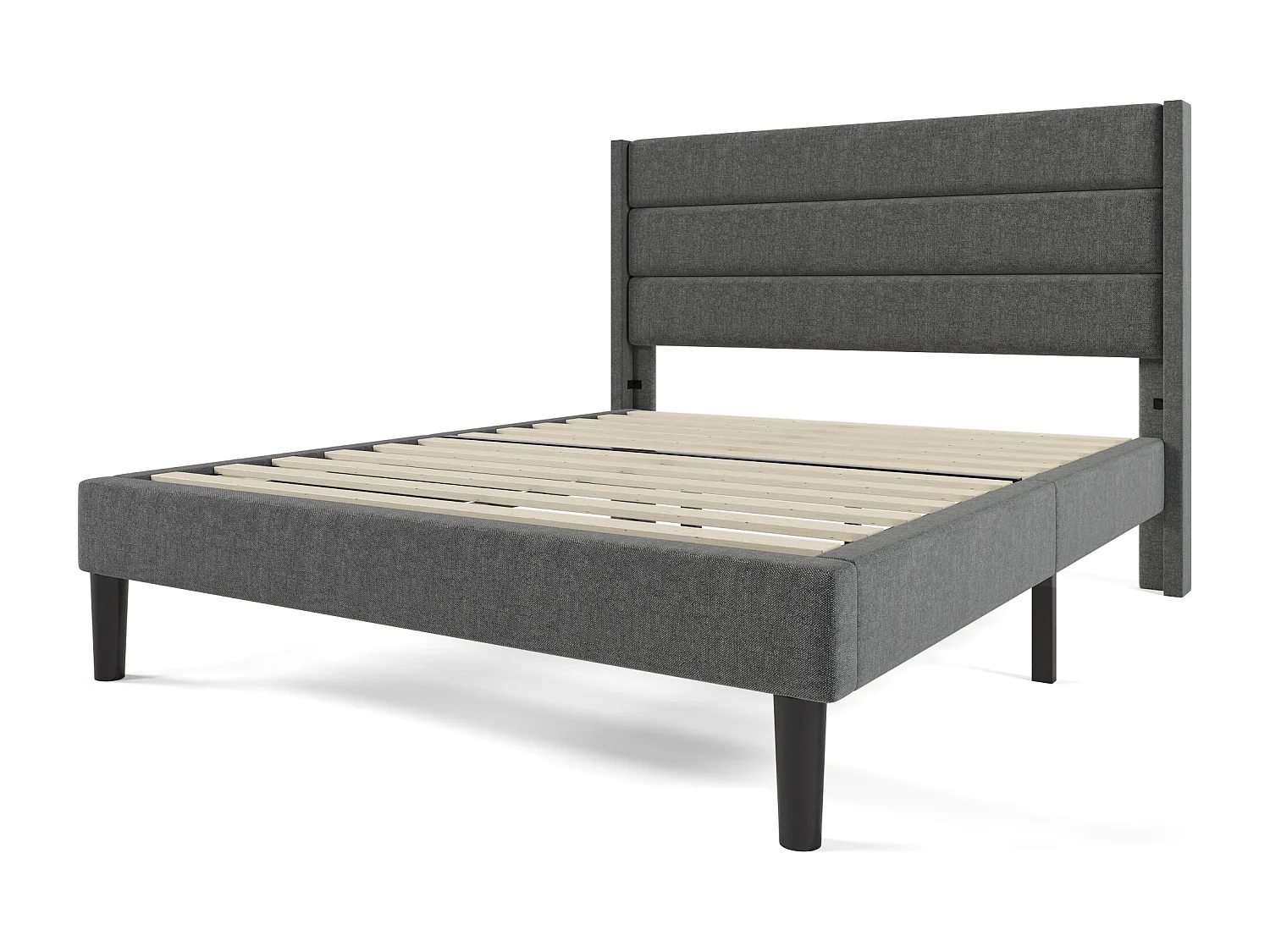 Lit double 140x200cm avec sommier - tête de lit capitonnée - cadre de lit en bois - lin gris (sans matelas)