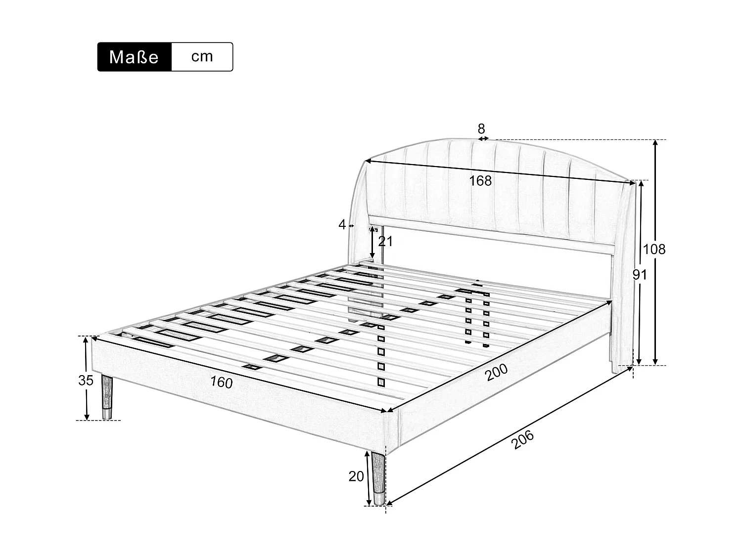 Lit adulte 160x200 avec sommier - tête de lit réglable en hauteur - cadre de lit en bois - velours beige (sans matelas)