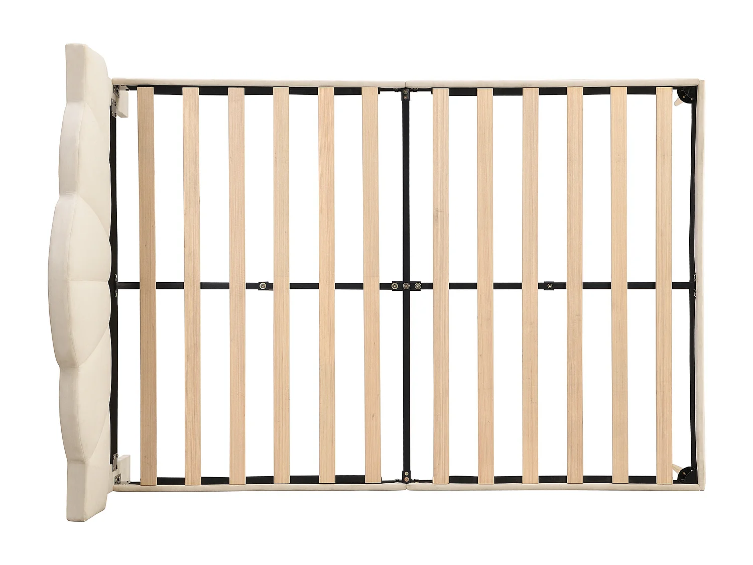 Lit rembourré 140x190 avec tête de lit coquille réglable, sommier à lattes, velours, beige (Sans matelas)