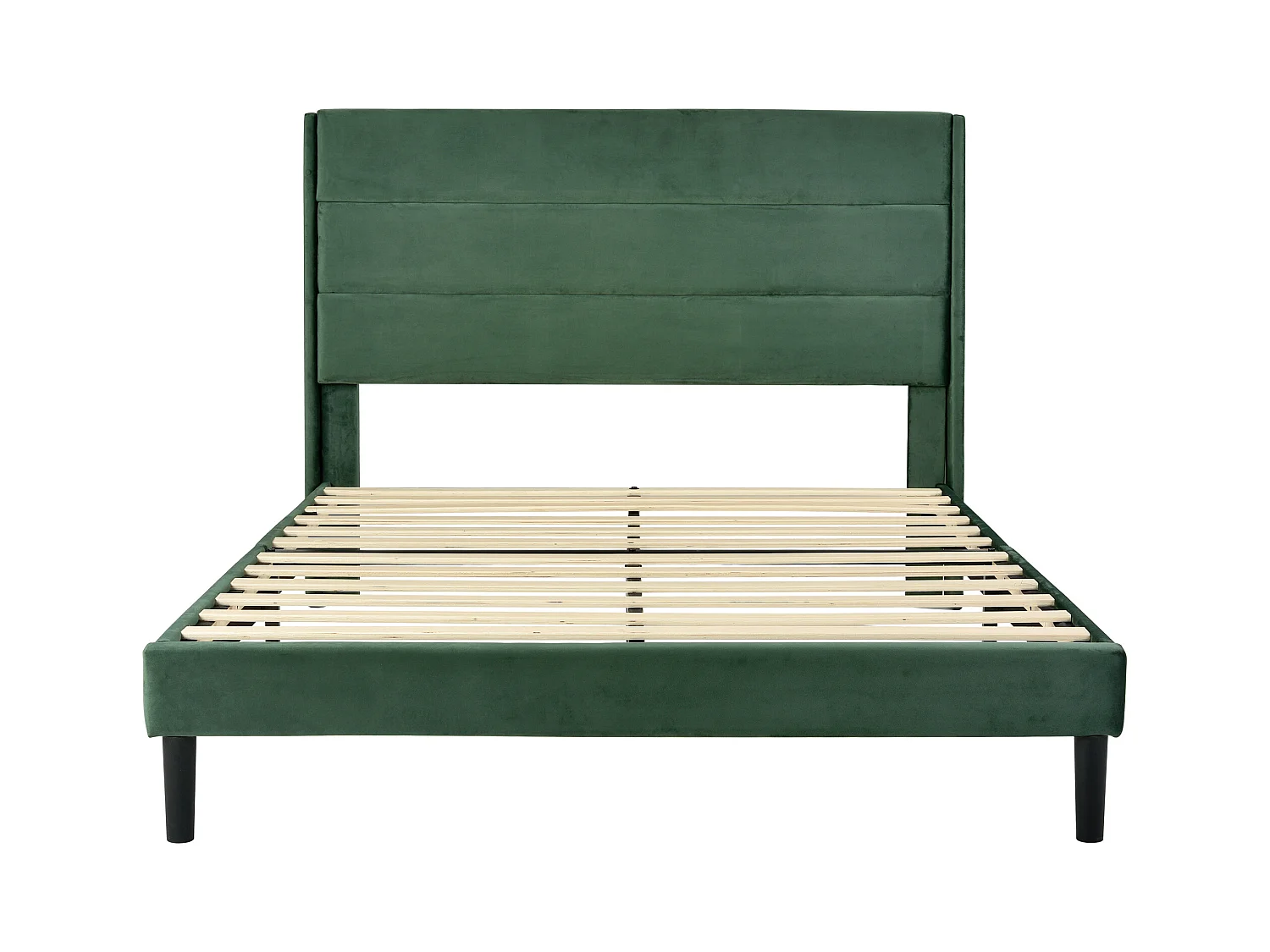 Lit double 140x200cm avec sommier - tête de lit capitonnée - cadre de lit en bois - velours vert (sans matelas)