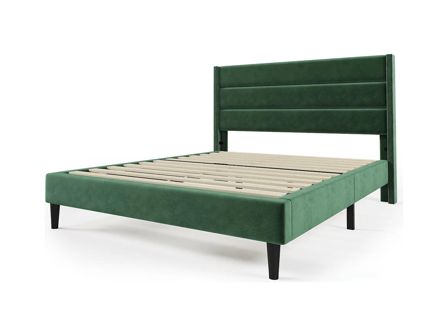 Lit double 140x200cm avec sommier - tête de lit capitonnée - cadre de lit en bois - velours vert (sans matelas)