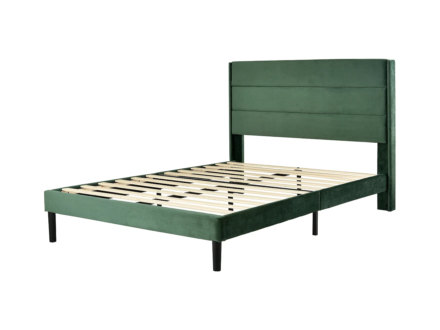 Lit double 140x200cm avec sommier - tête de lit capitonnée - cadre de lit en bois - velours vert (sans matelas)