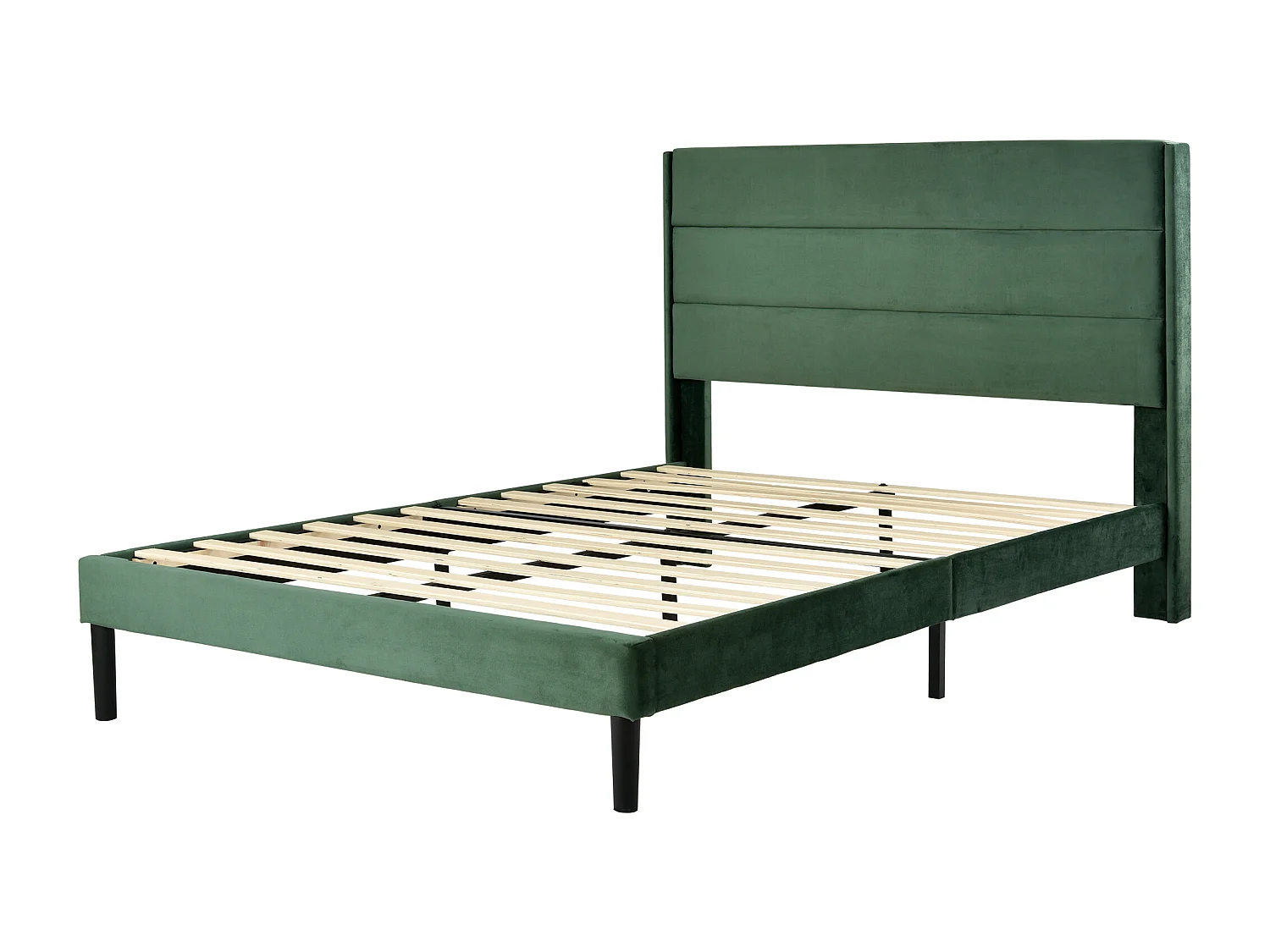 Lit double 140x200cm avec sommier - tête de lit capitonnée - cadre de lit en bois - velours vert (sans matelas)