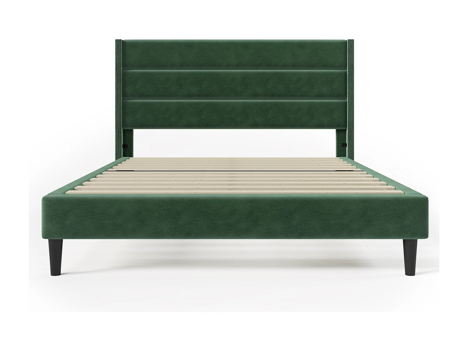 Lit double 140x200cm avec sommier - tête de lit capitonnée - cadre de lit en bois - velours vert (sans matelas)
