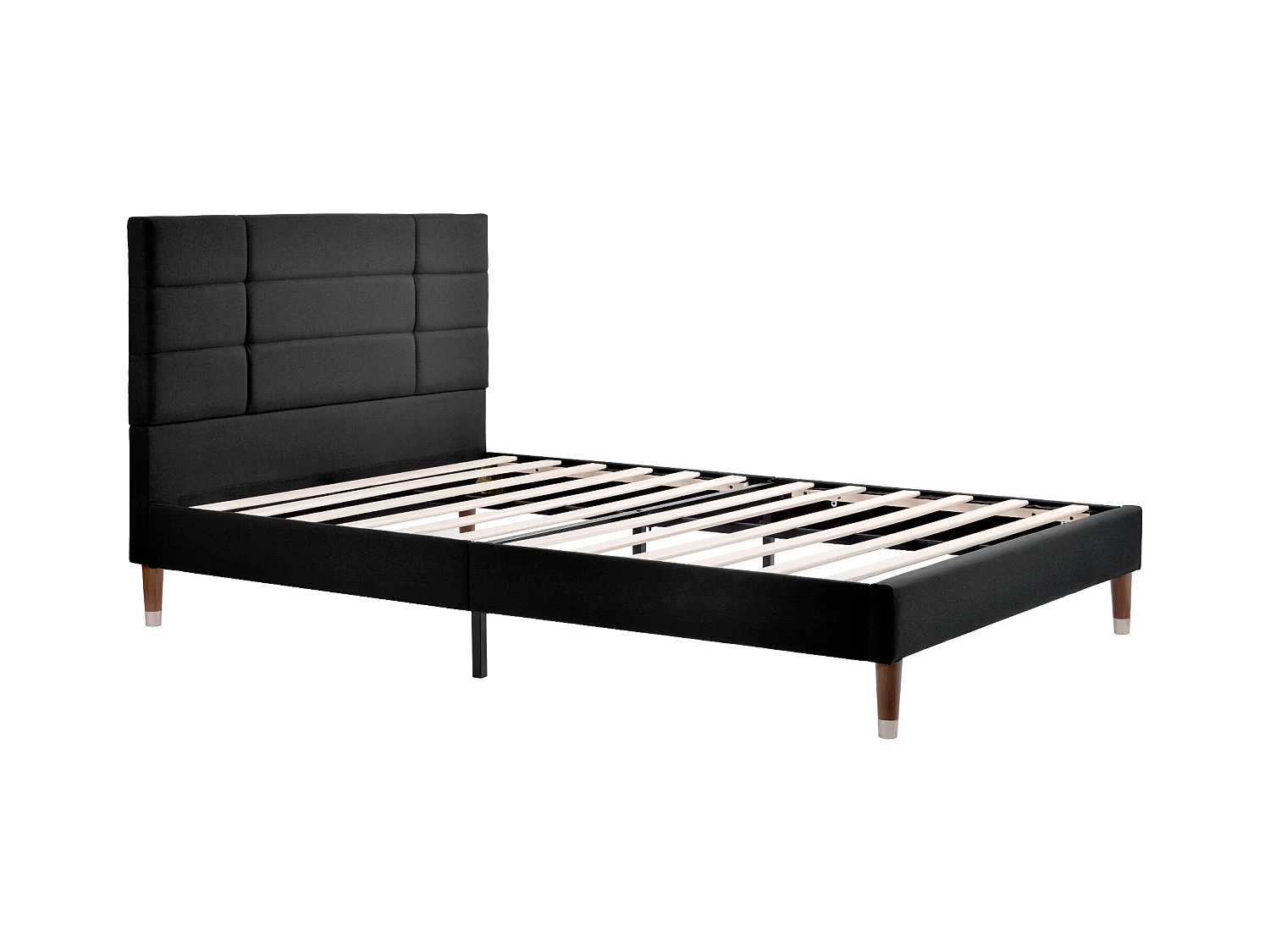 Lit double 140x200cm avec sommier - tête de lit capitonnée - cadre de lit en bois - lin noir (sans matelas)